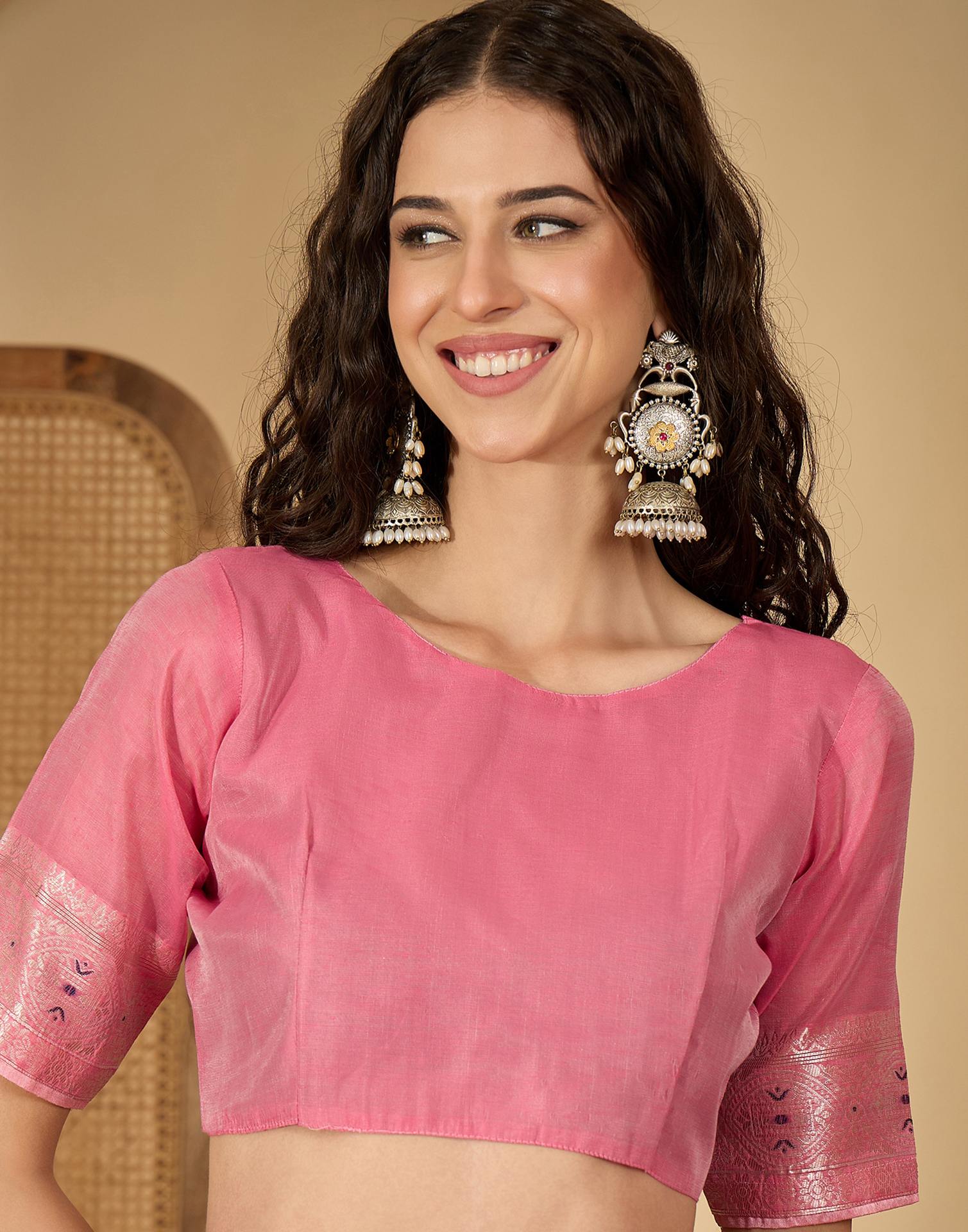 Pink Chanderi Woven Saree