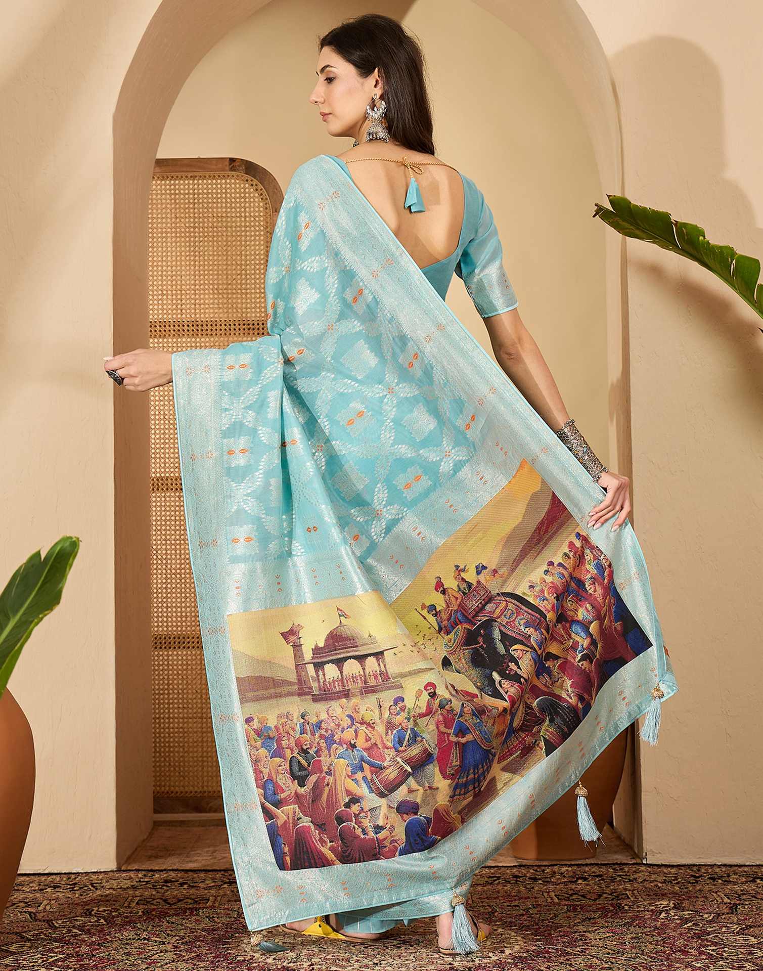 Sky Blue Chanderi Woven Saree
