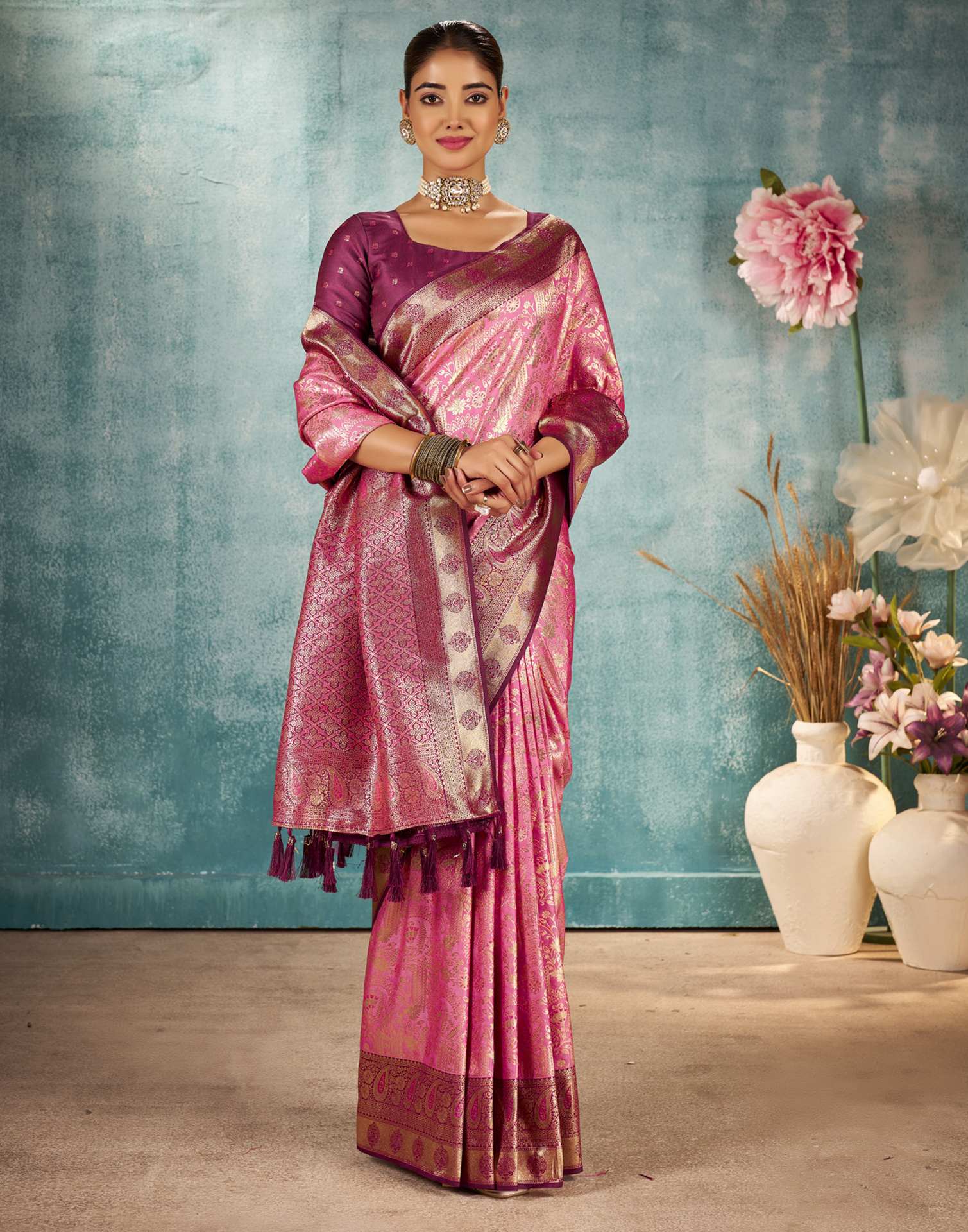 Pink Silk Woven Saree