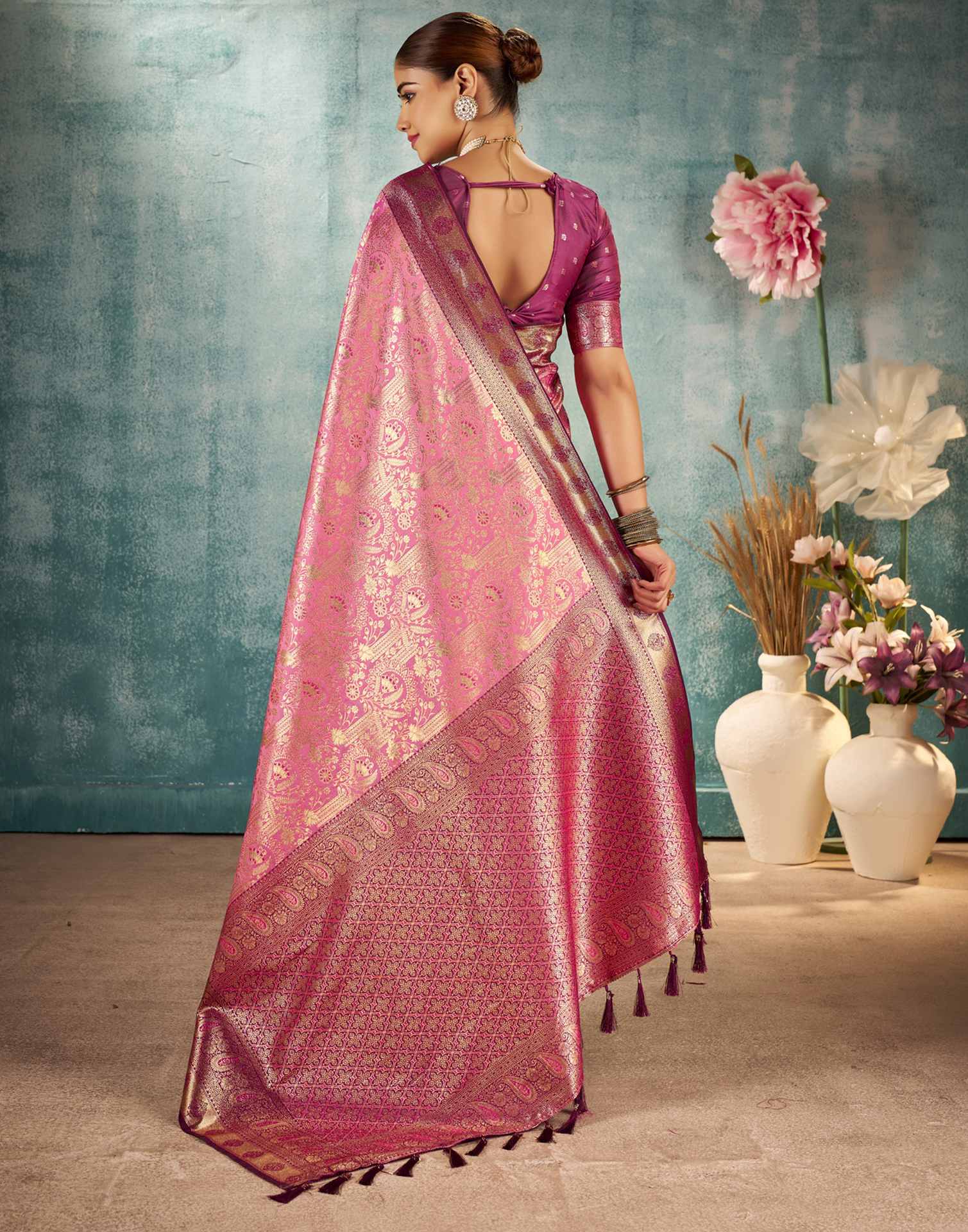 Pink Silk Woven Saree
