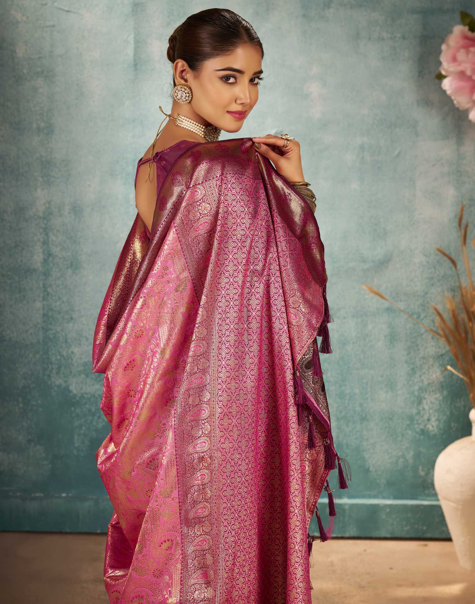 Pink Silk Woven Saree