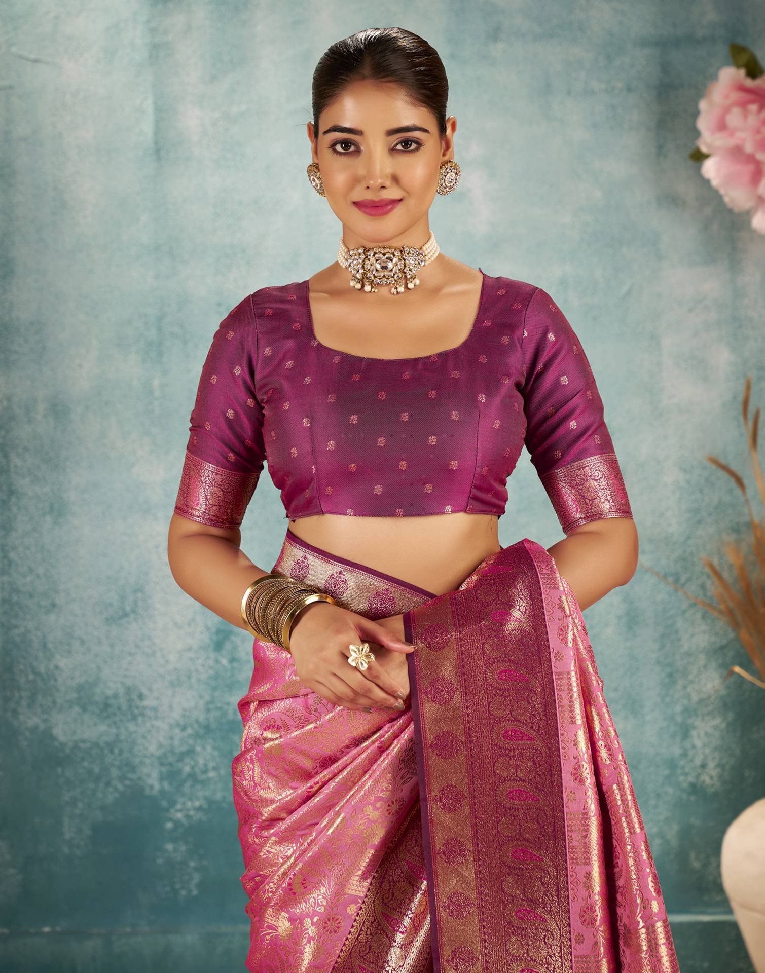 Pink Silk Woven Saree