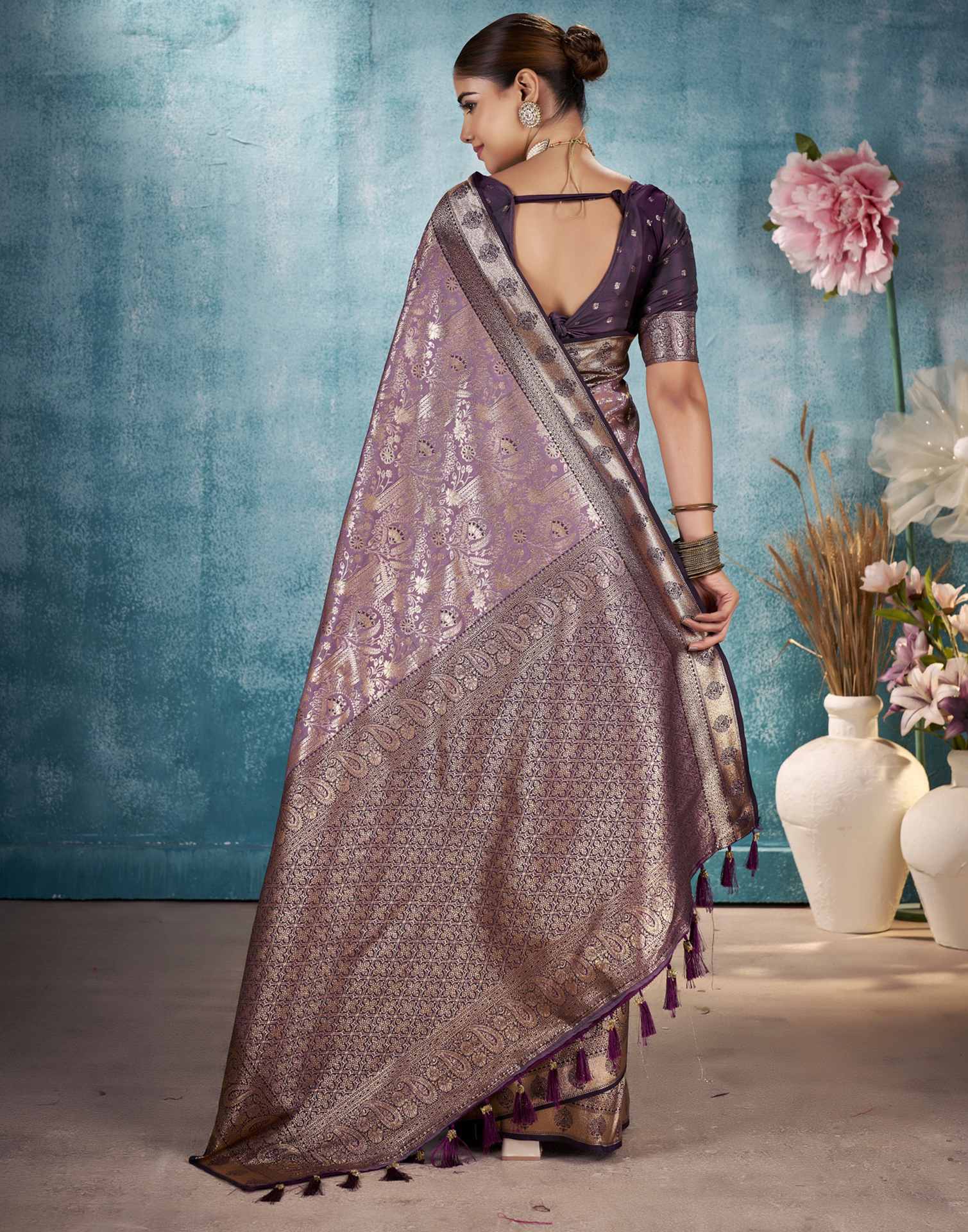 Mauve Silk Woven Saree