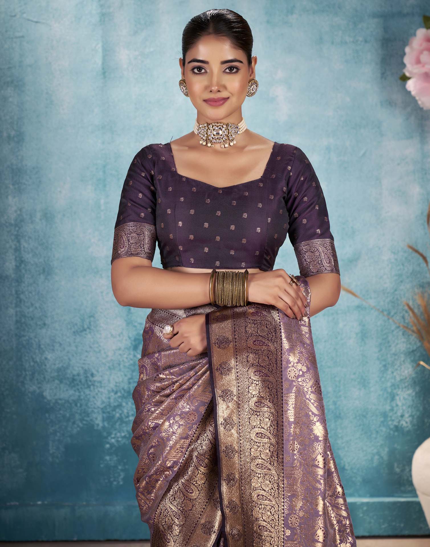 Mauve Silk Woven Saree