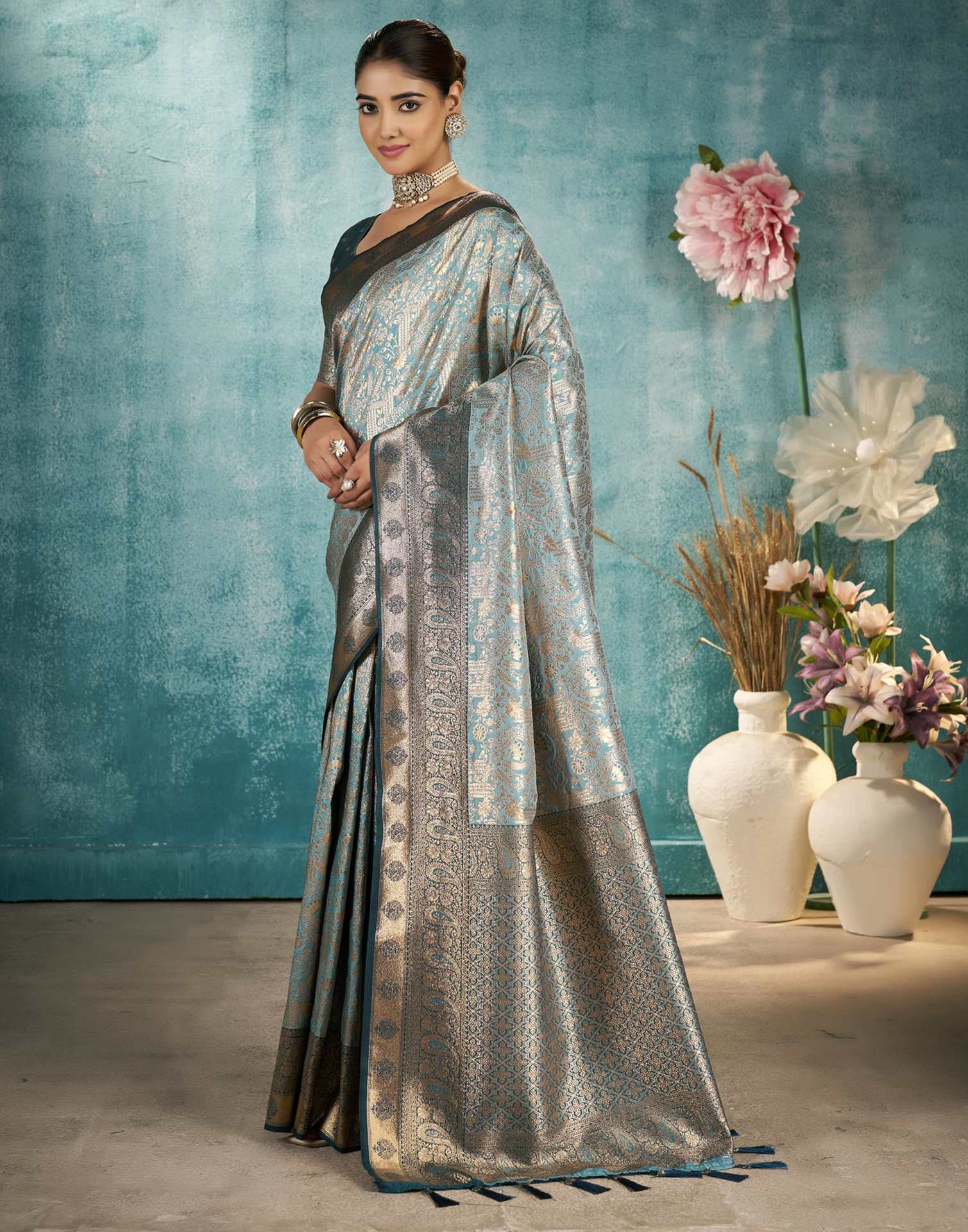 Sea Green Silk Woven Saree