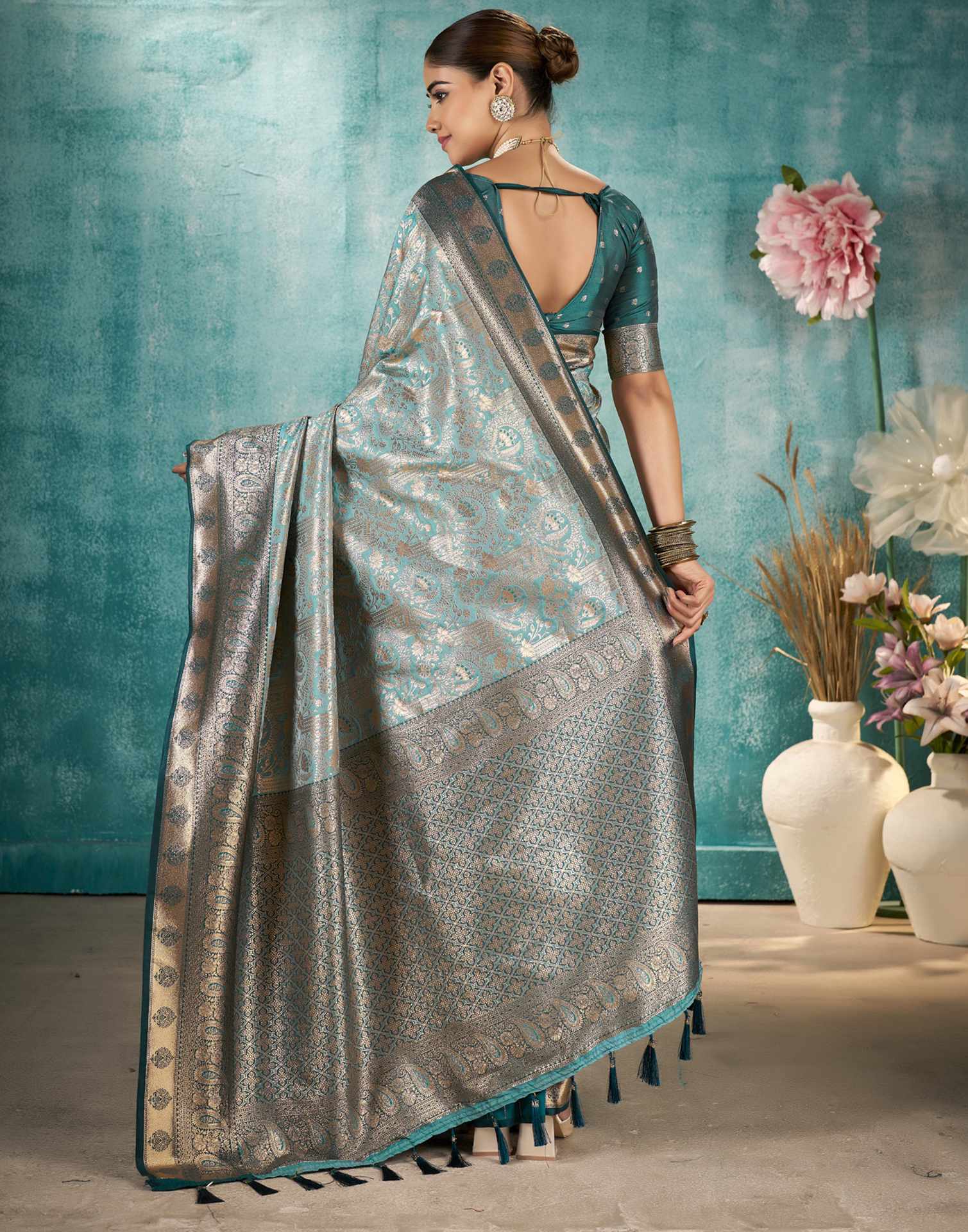 Sea Green Silk Woven Saree
