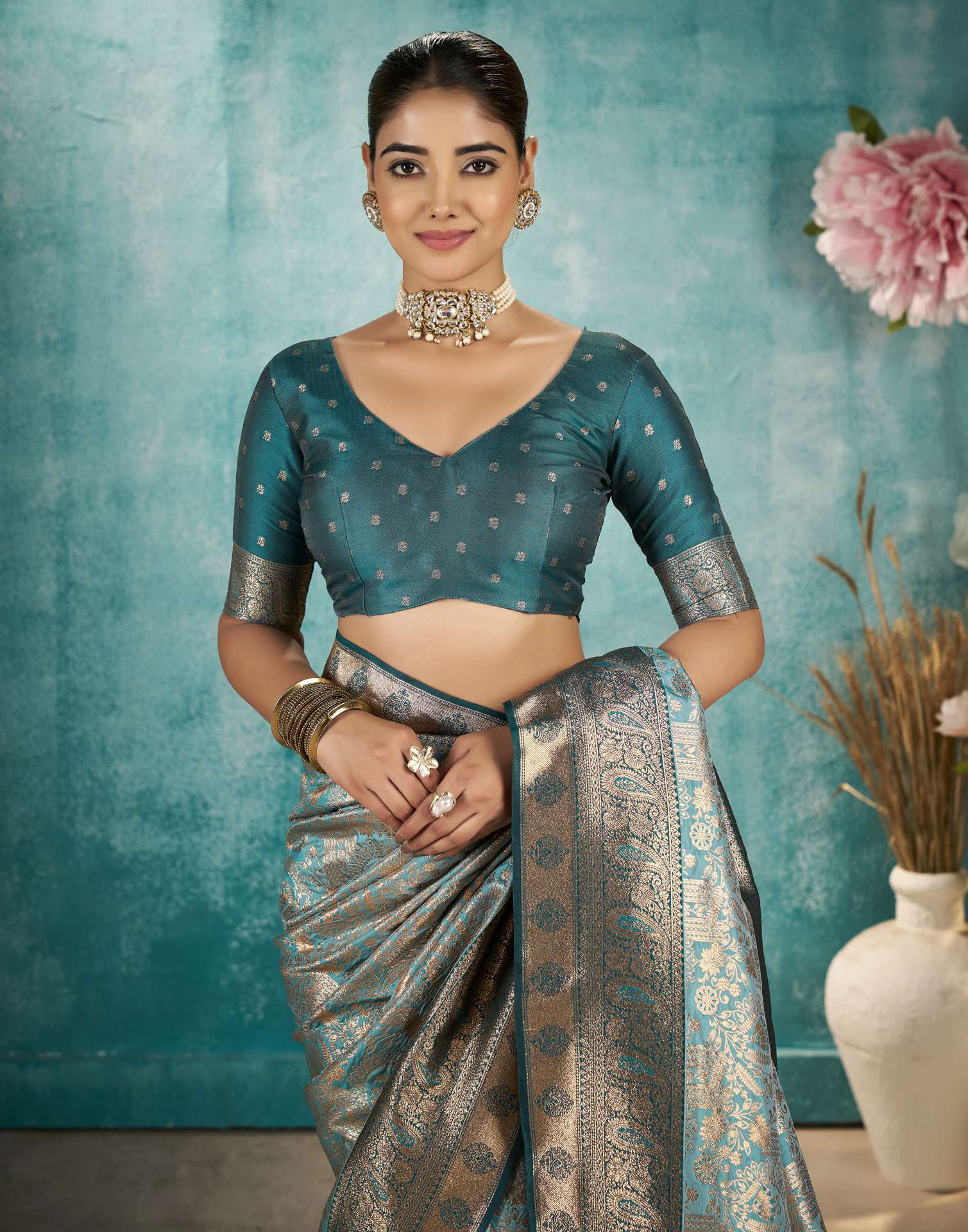 Sea Green Silk Woven Saree