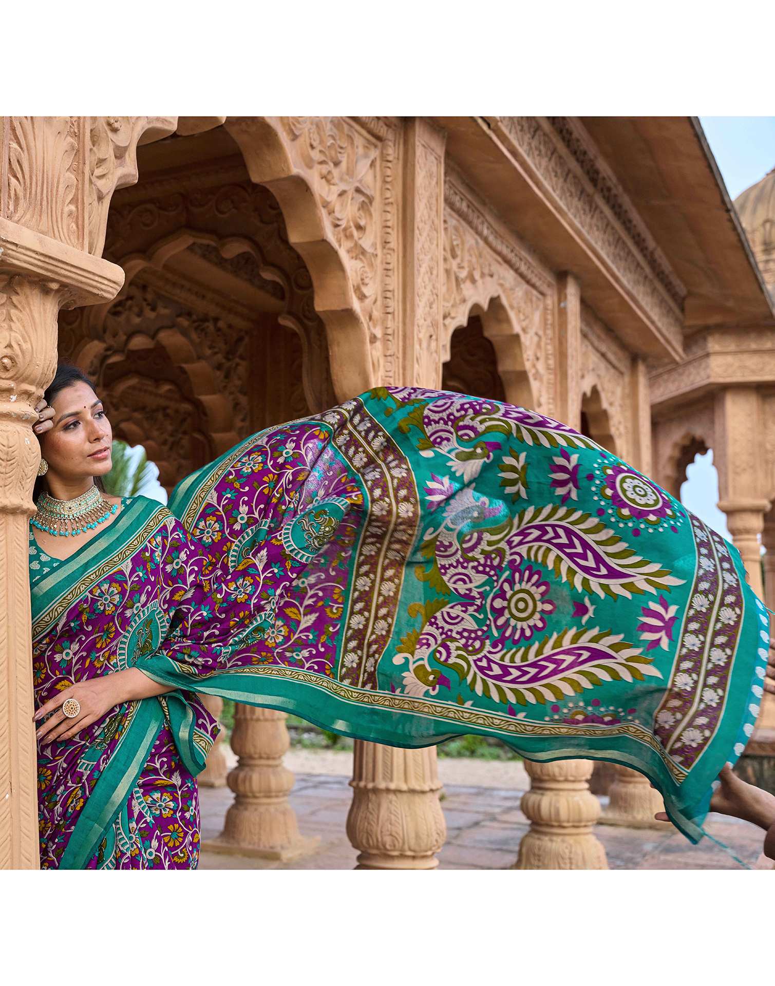 Magenta Cotton Printed Patola Saree