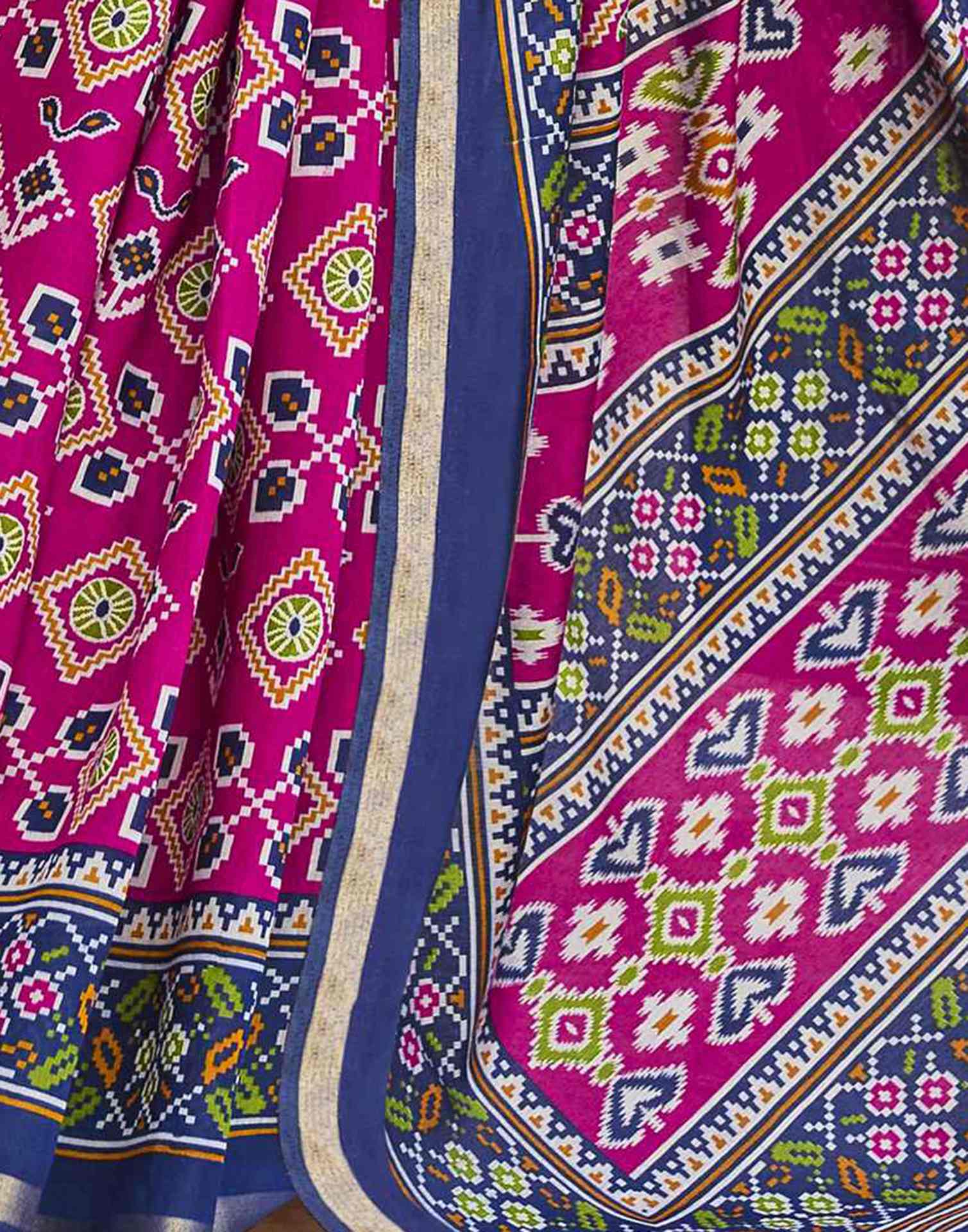 Rani Pink Cotton Printed Patola Saree