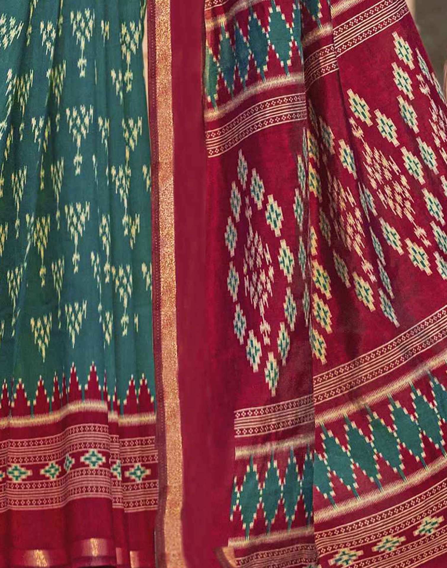 Teal Green Cotton Printed Patola Saree