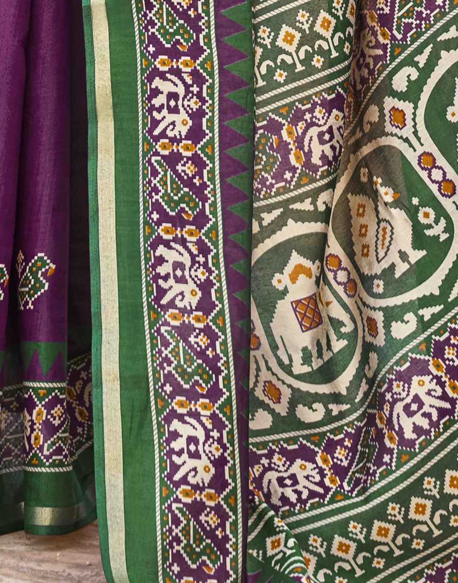 Dark Purple Cotton Printed Patola Saree