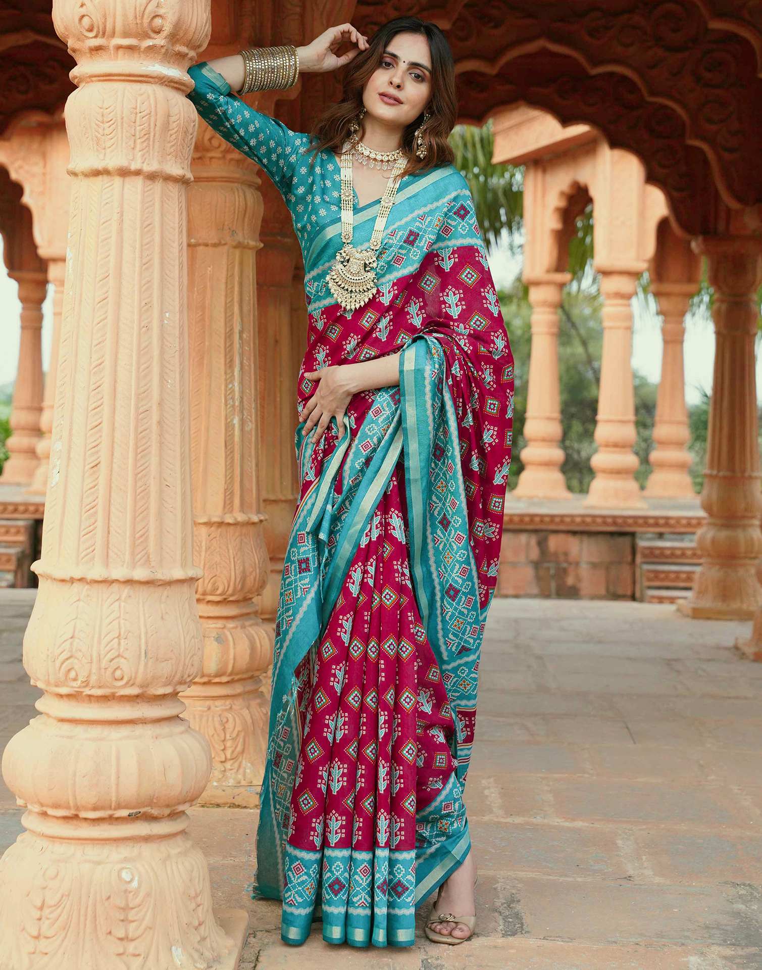 Red Cotton Printed Patola Saree