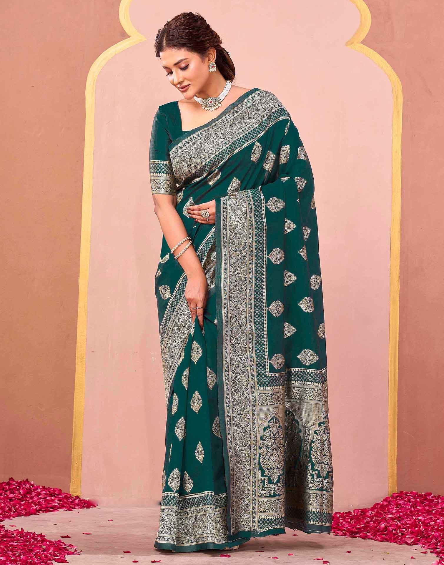 Rama Green Silk Woven Banarasi Saree