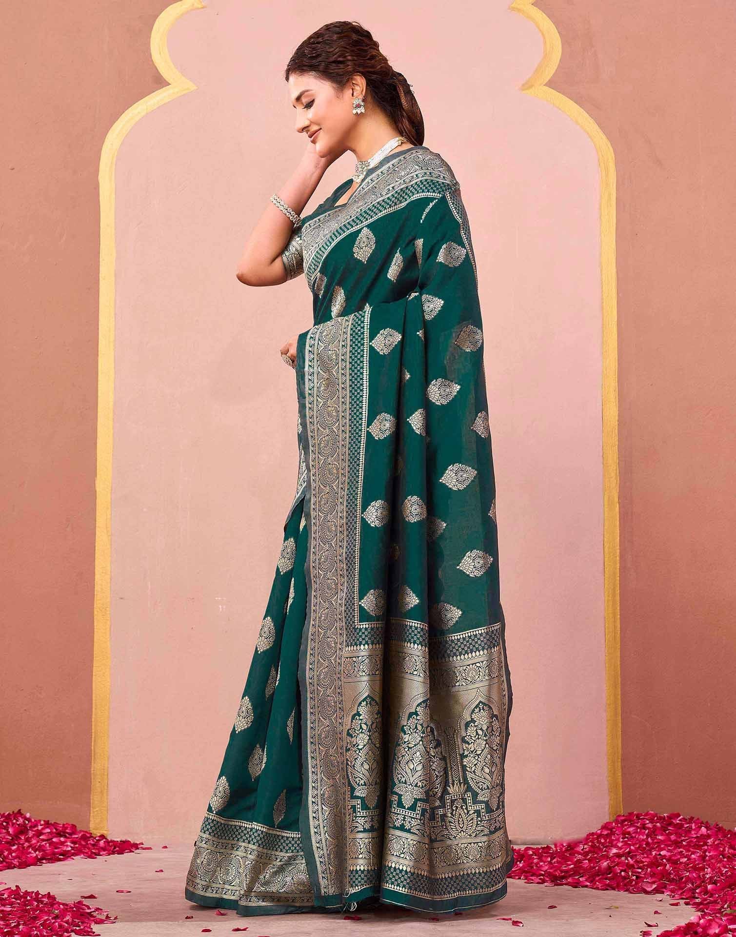 Rama Green Silk Woven Banarasi Saree