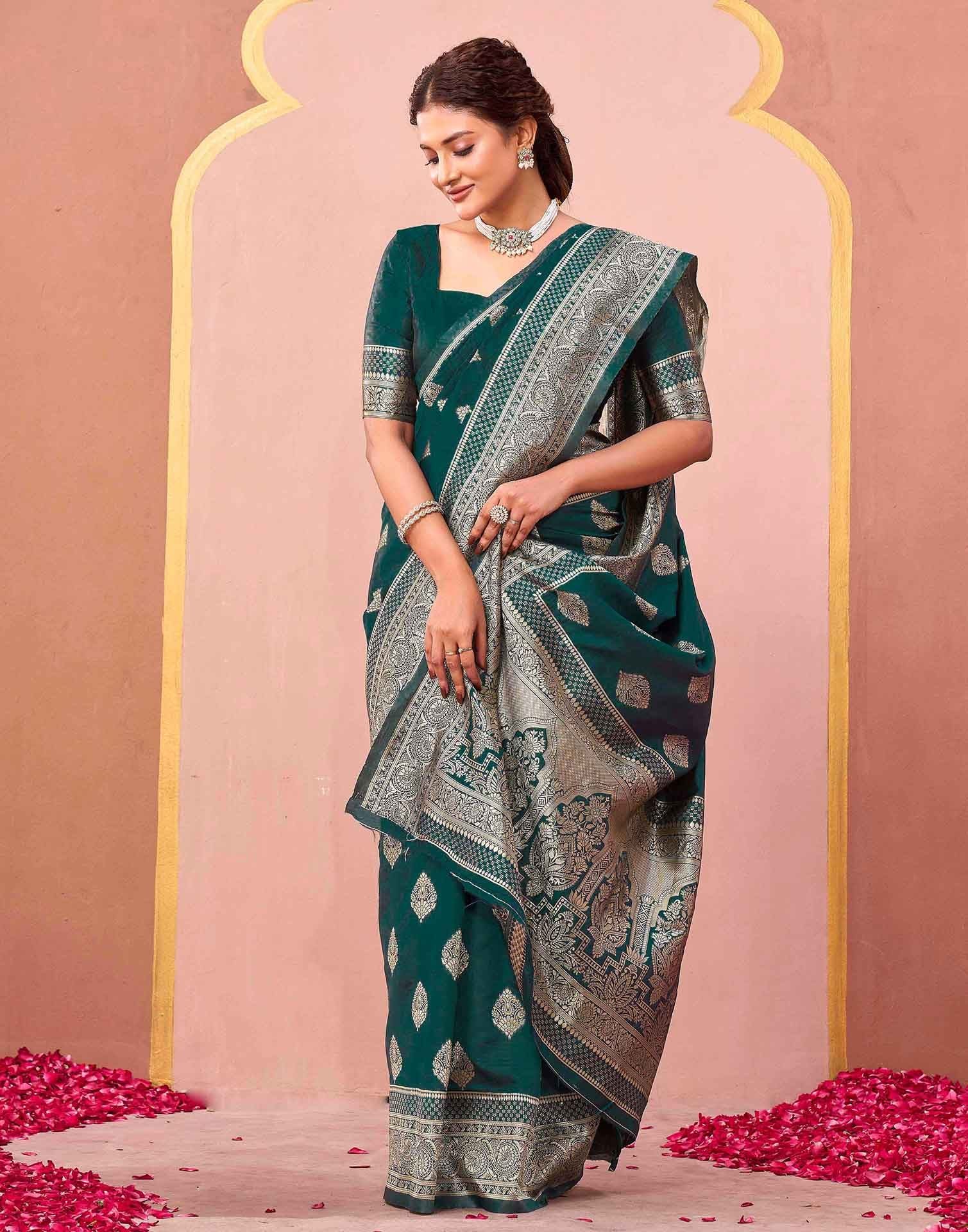 Rama Green Silk Woven Banarasi Saree