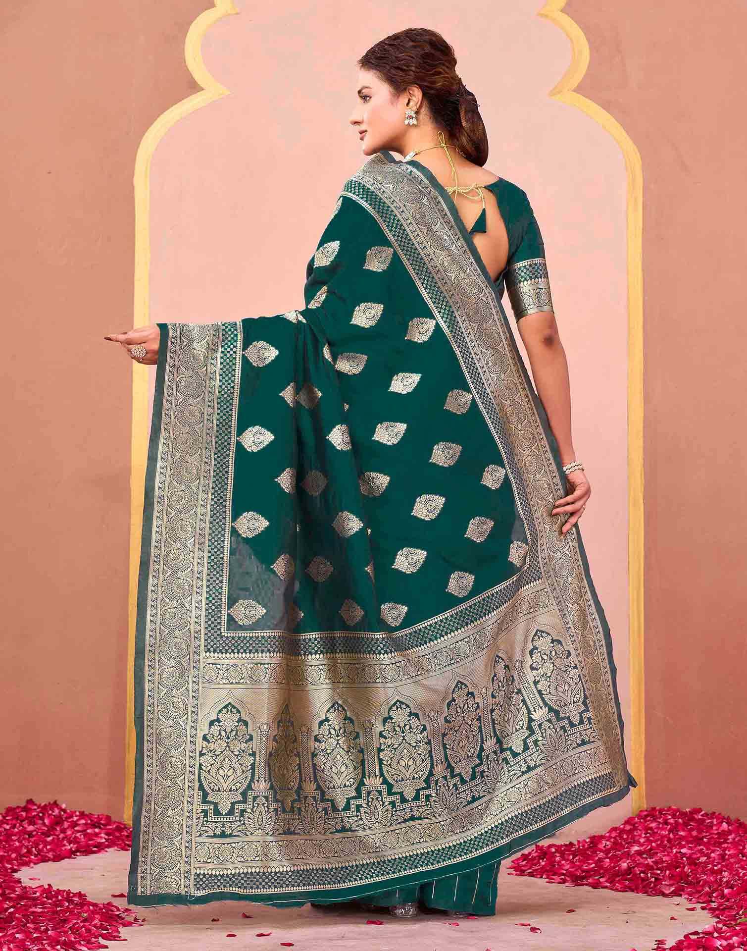 Rama Green Silk Woven Banarasi Saree