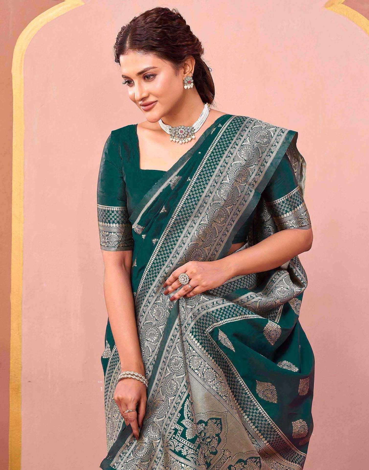 Rama Green Silk Woven Banarasi Saree