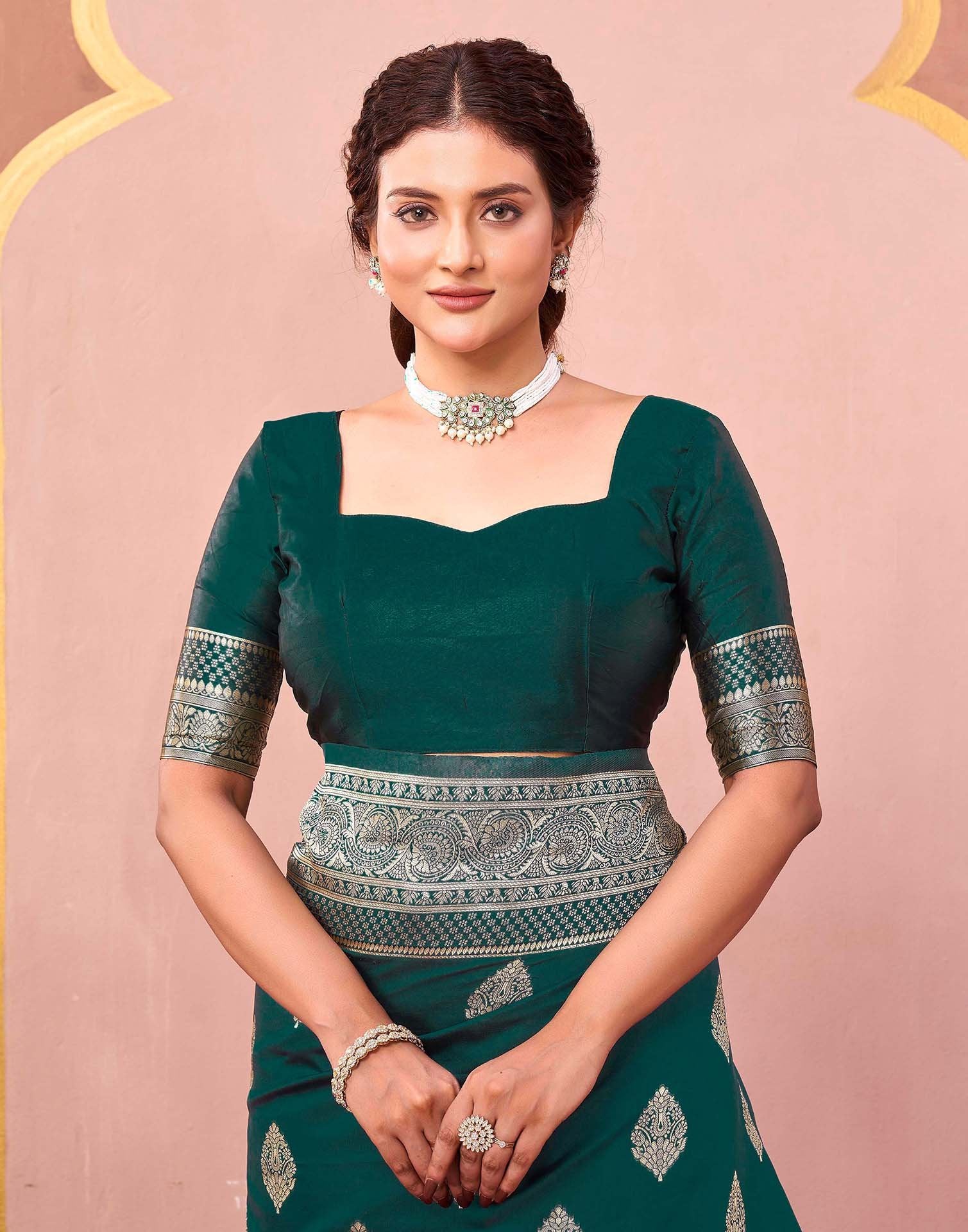 Rama Green Silk Woven Banarasi Saree