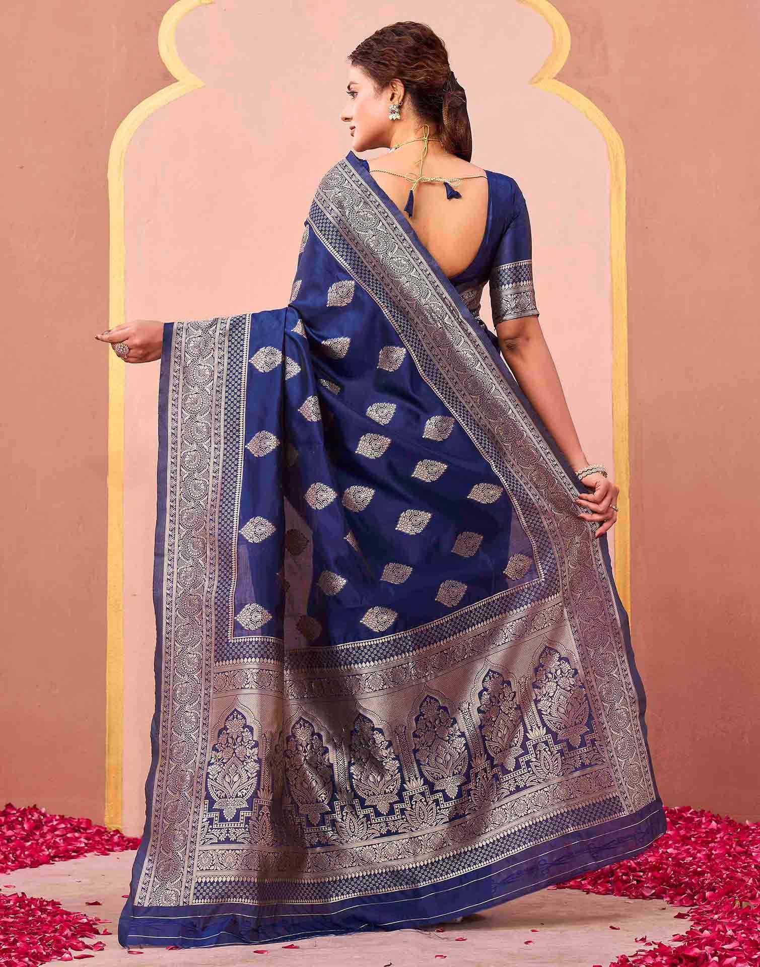 Dark Blue Silk Woven Banarasi Saree