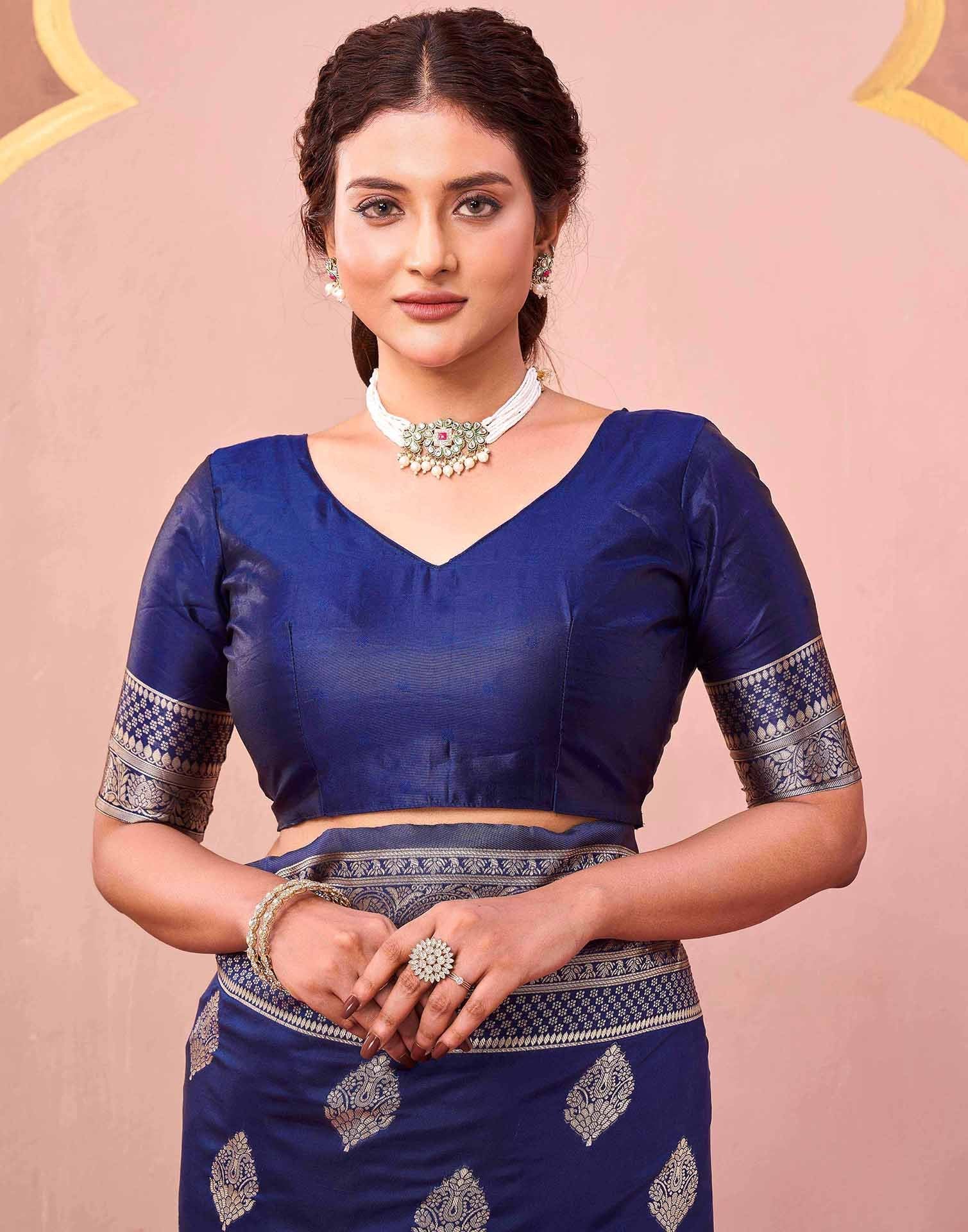 Dark Blue Silk Woven Banarasi Saree