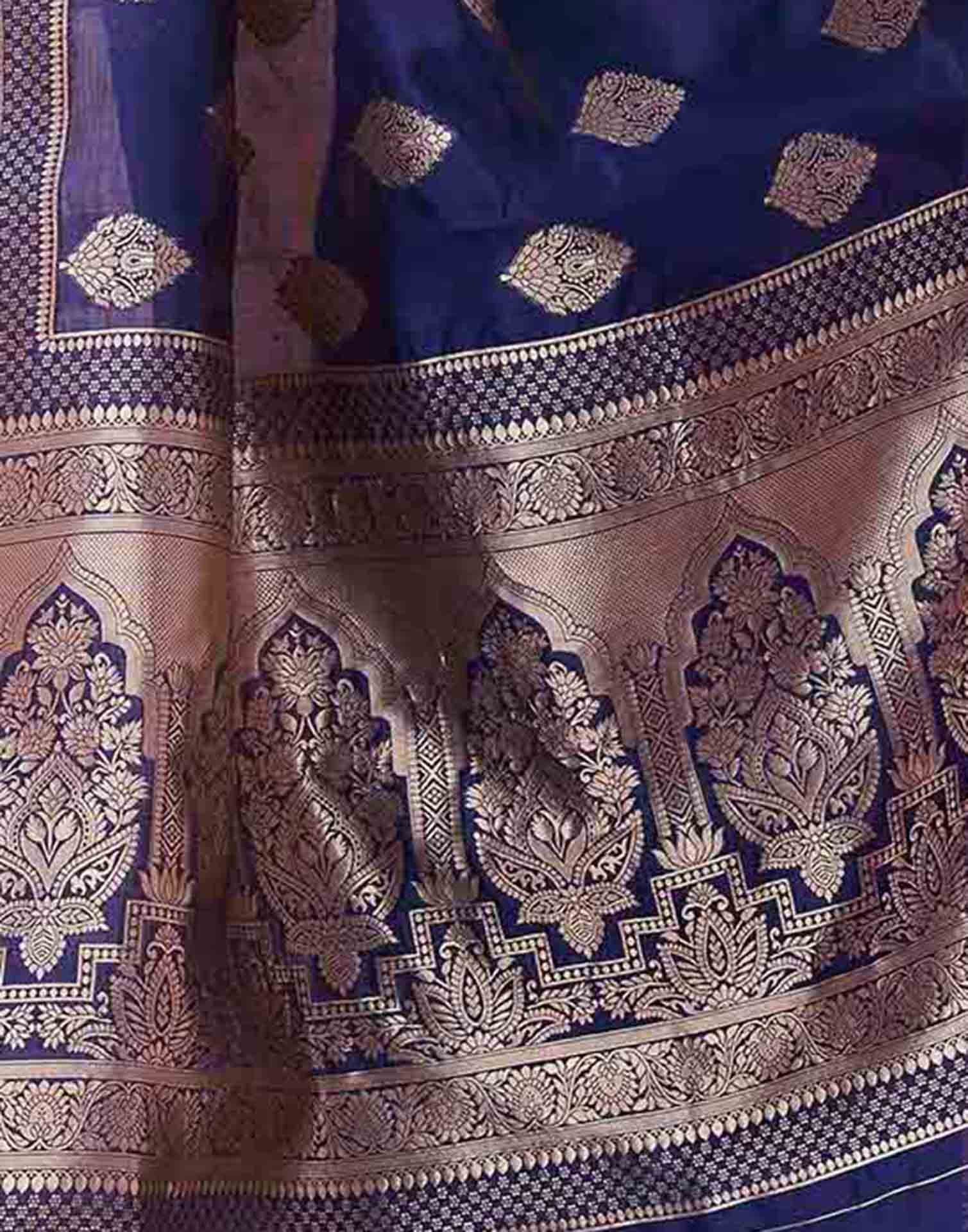 Dark Blue Silk Woven Banarasi Saree