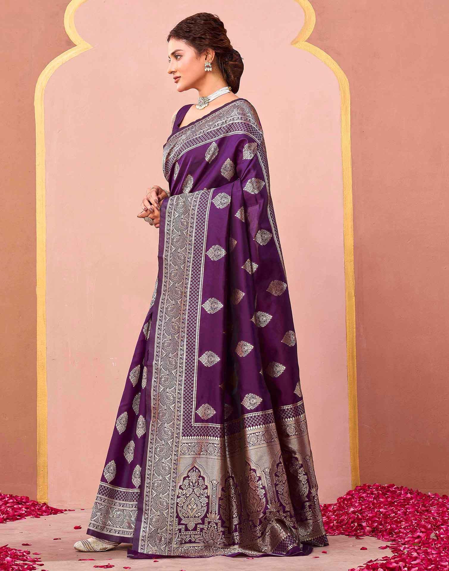 Dark Purple Silk Woven Banarasi Saree