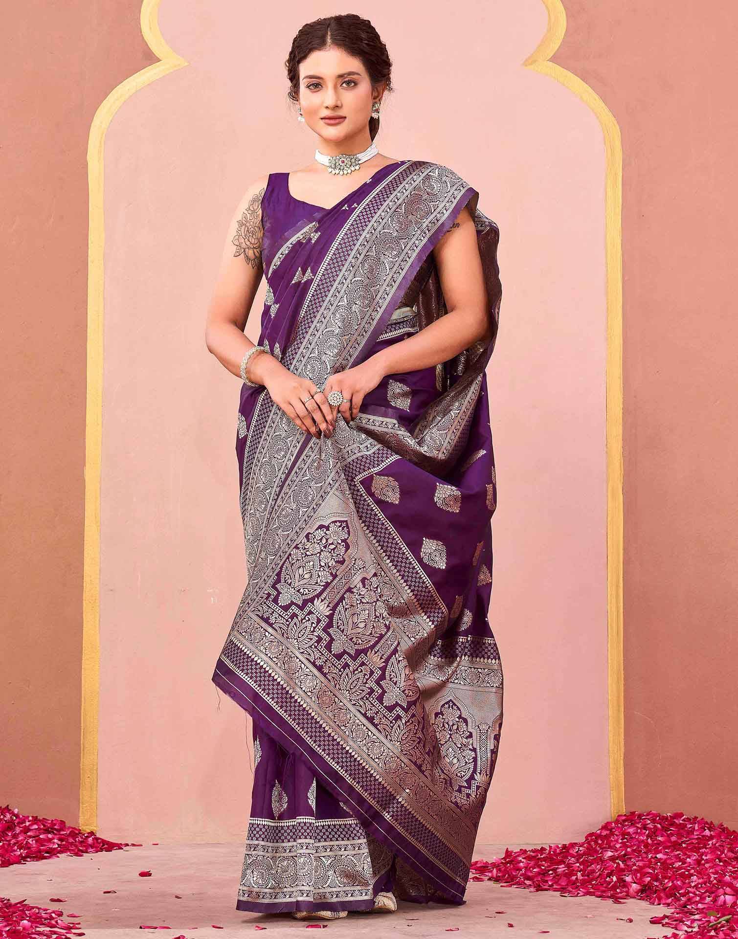 Dark Purple Silk Woven Banarasi Saree
