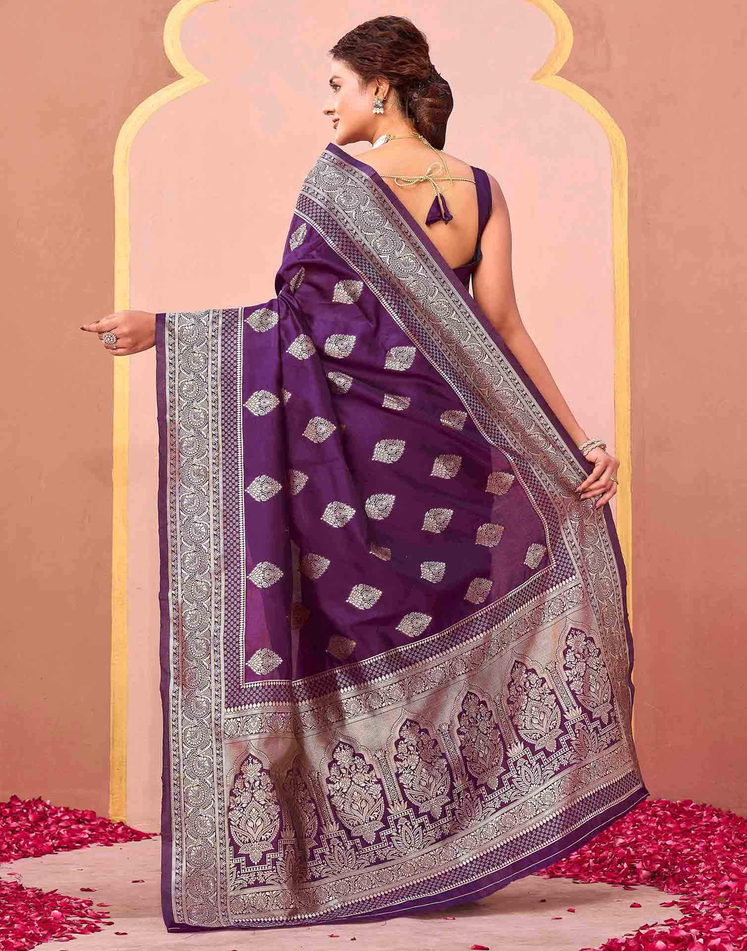 Dark Purple Silk Woven Banarasi Saree