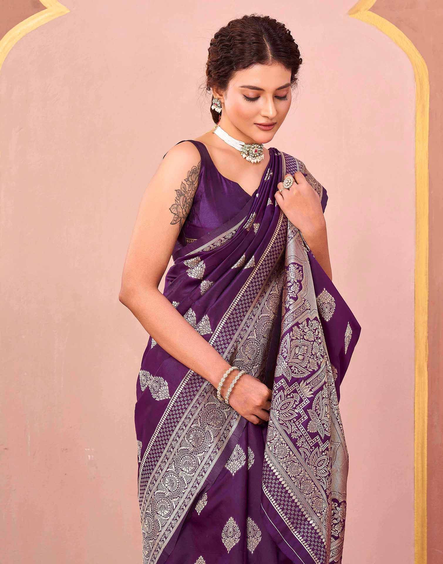 Dark Purple Silk Woven Banarasi Saree