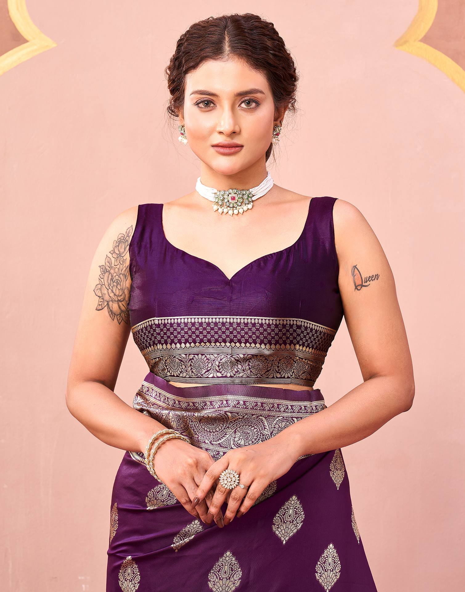 Dark Purple Silk Woven Banarasi Saree