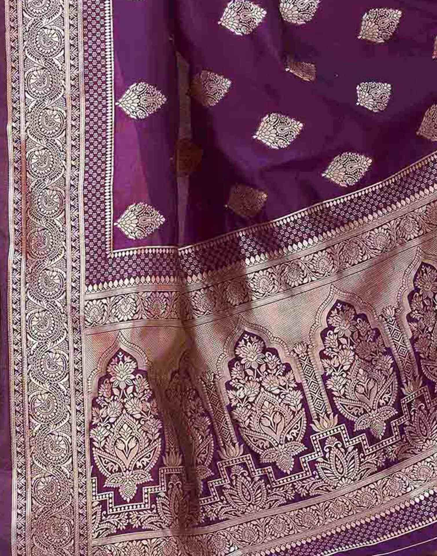 Dark Purple Silk Woven Banarasi Saree