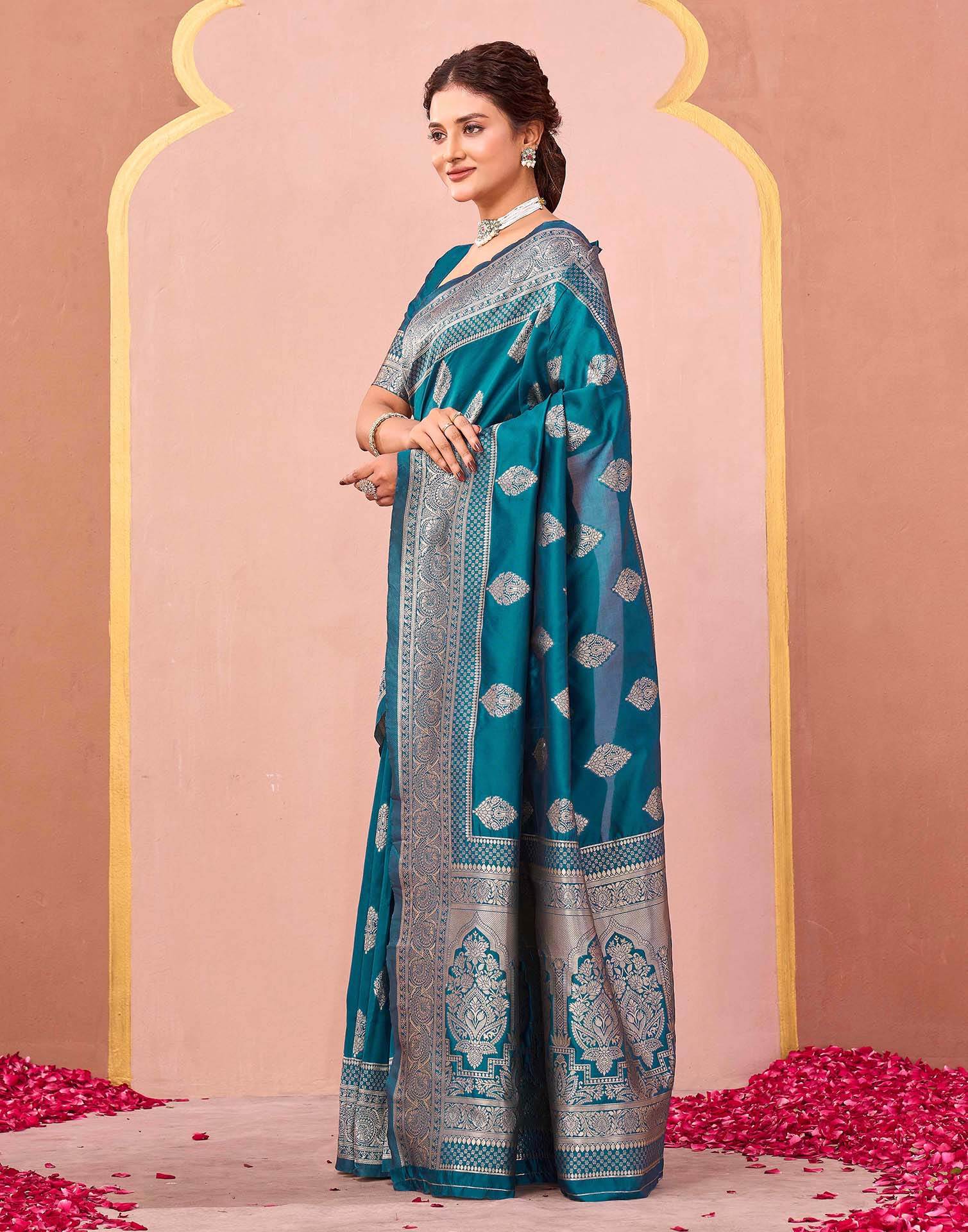 Teal Green Silk Woven Banarasi Saree