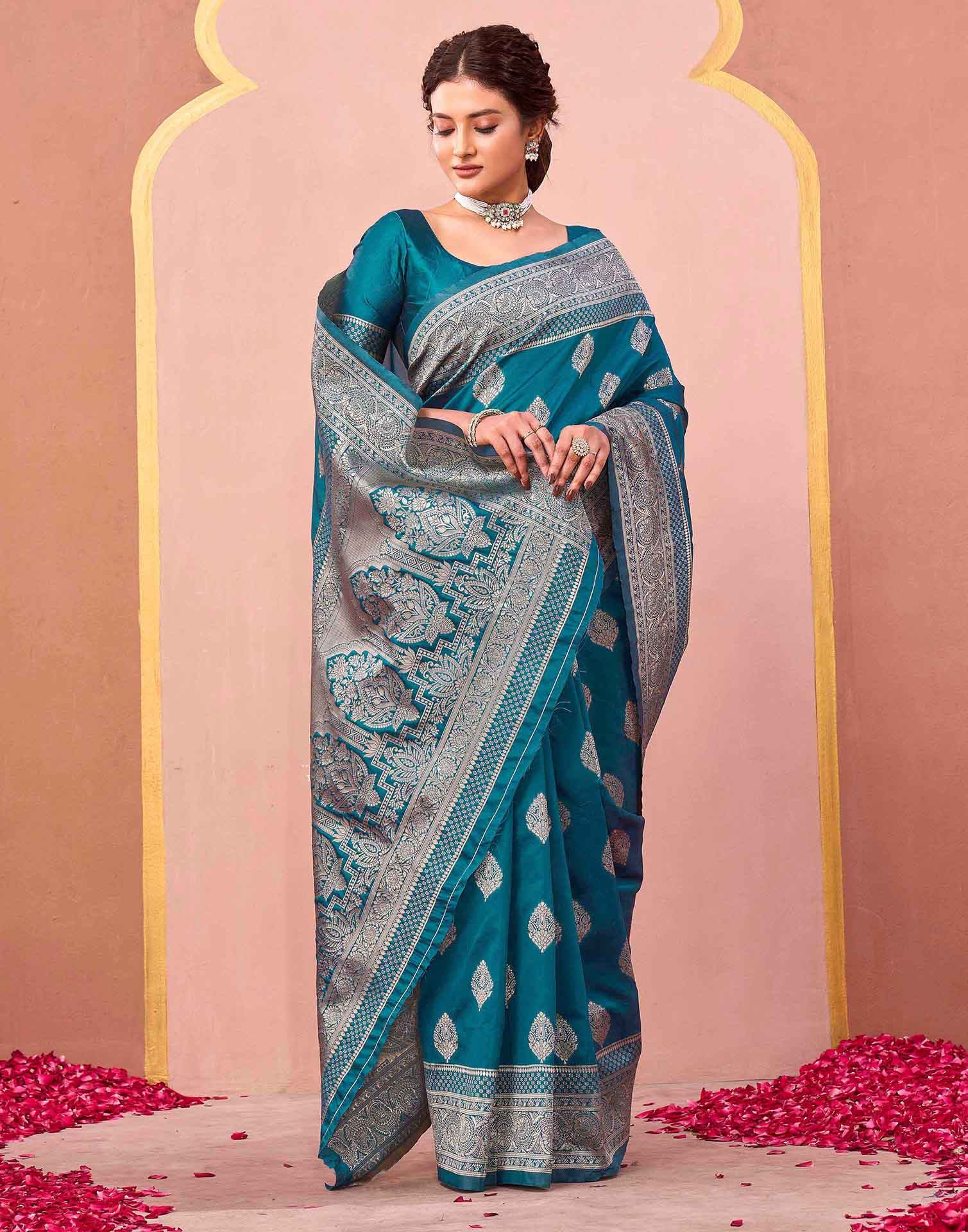 Teal Green Silk Woven Banarasi Saree
