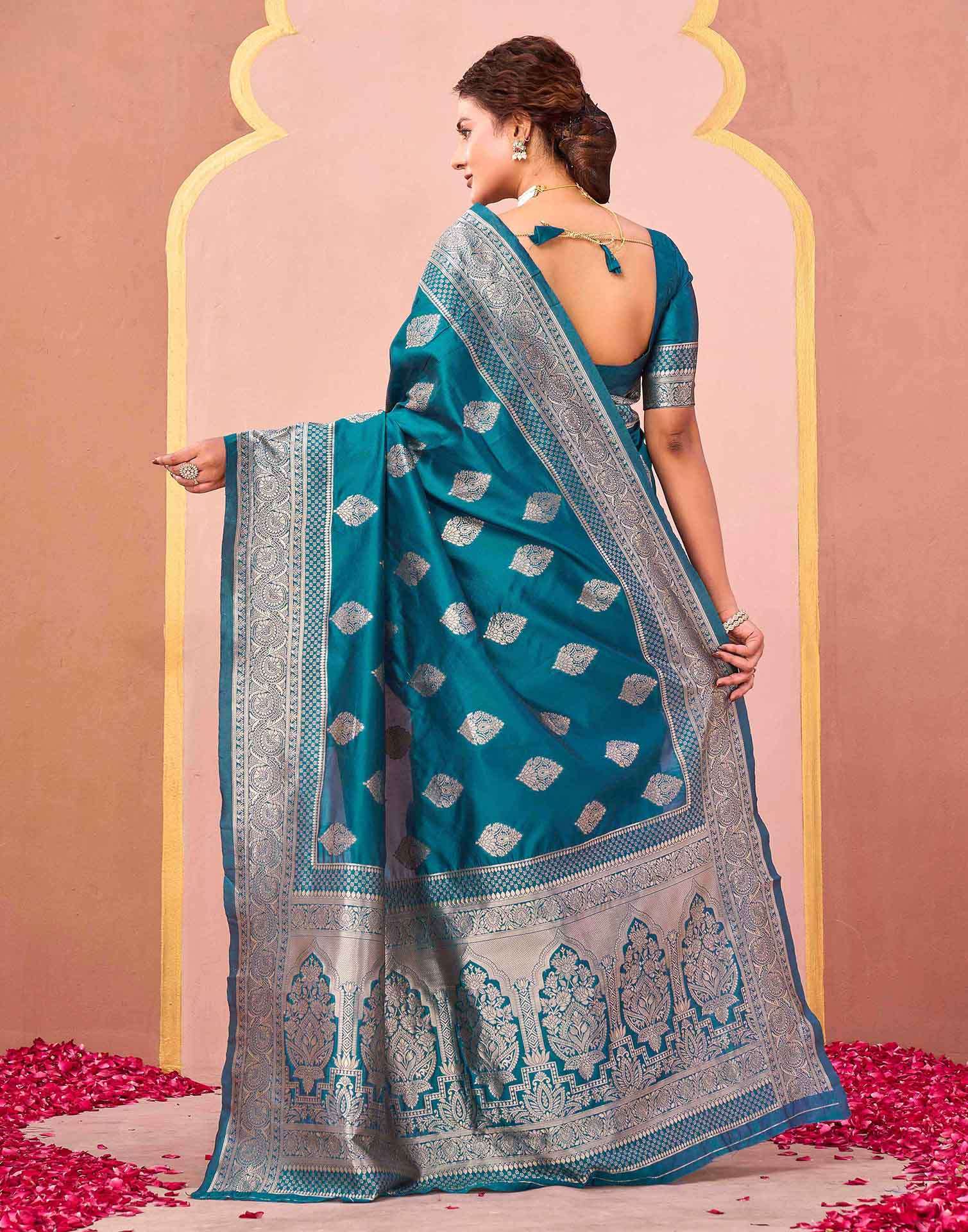 Teal Green Silk Woven Banarasi Saree