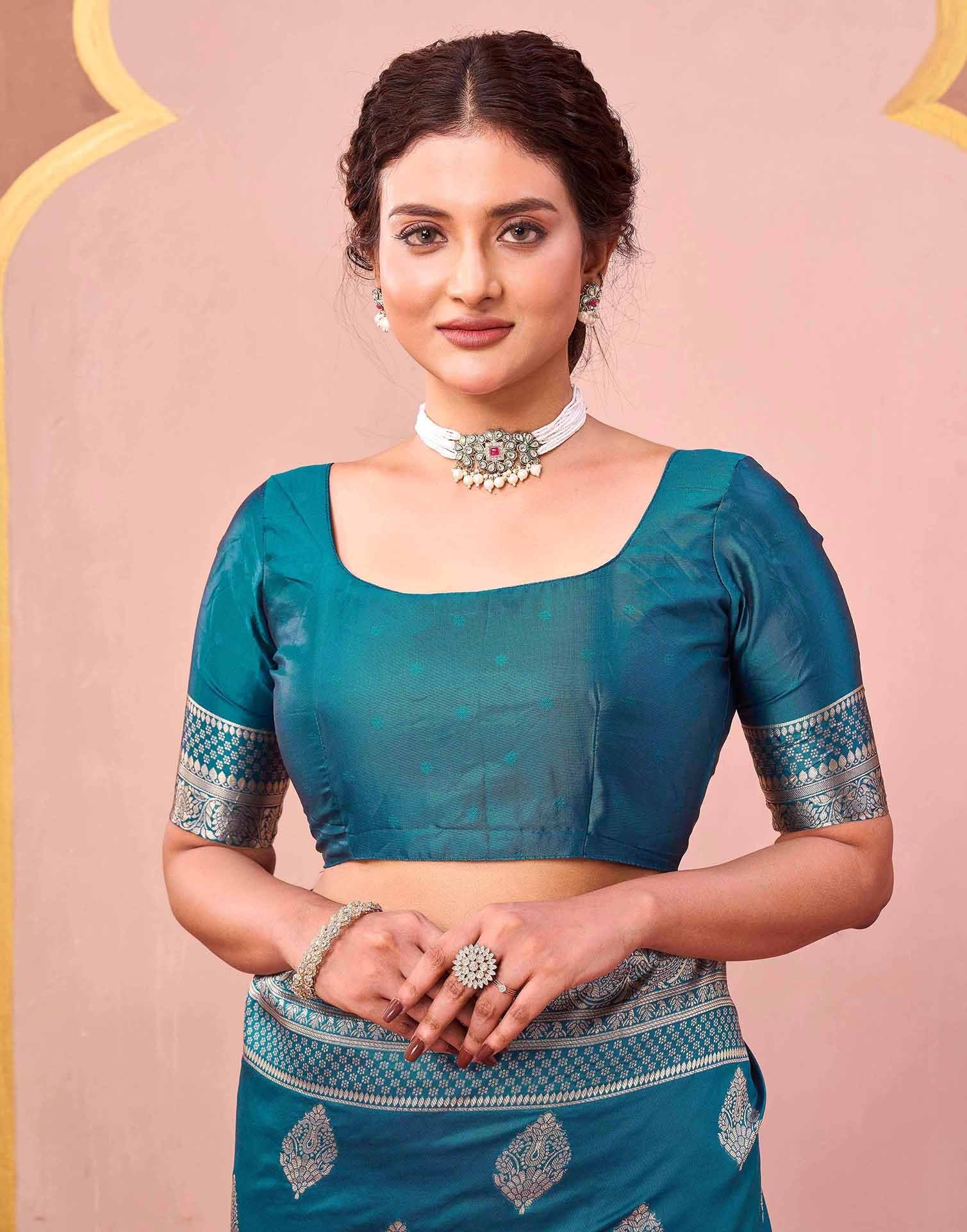 Teal Green Silk Woven Banarasi Saree