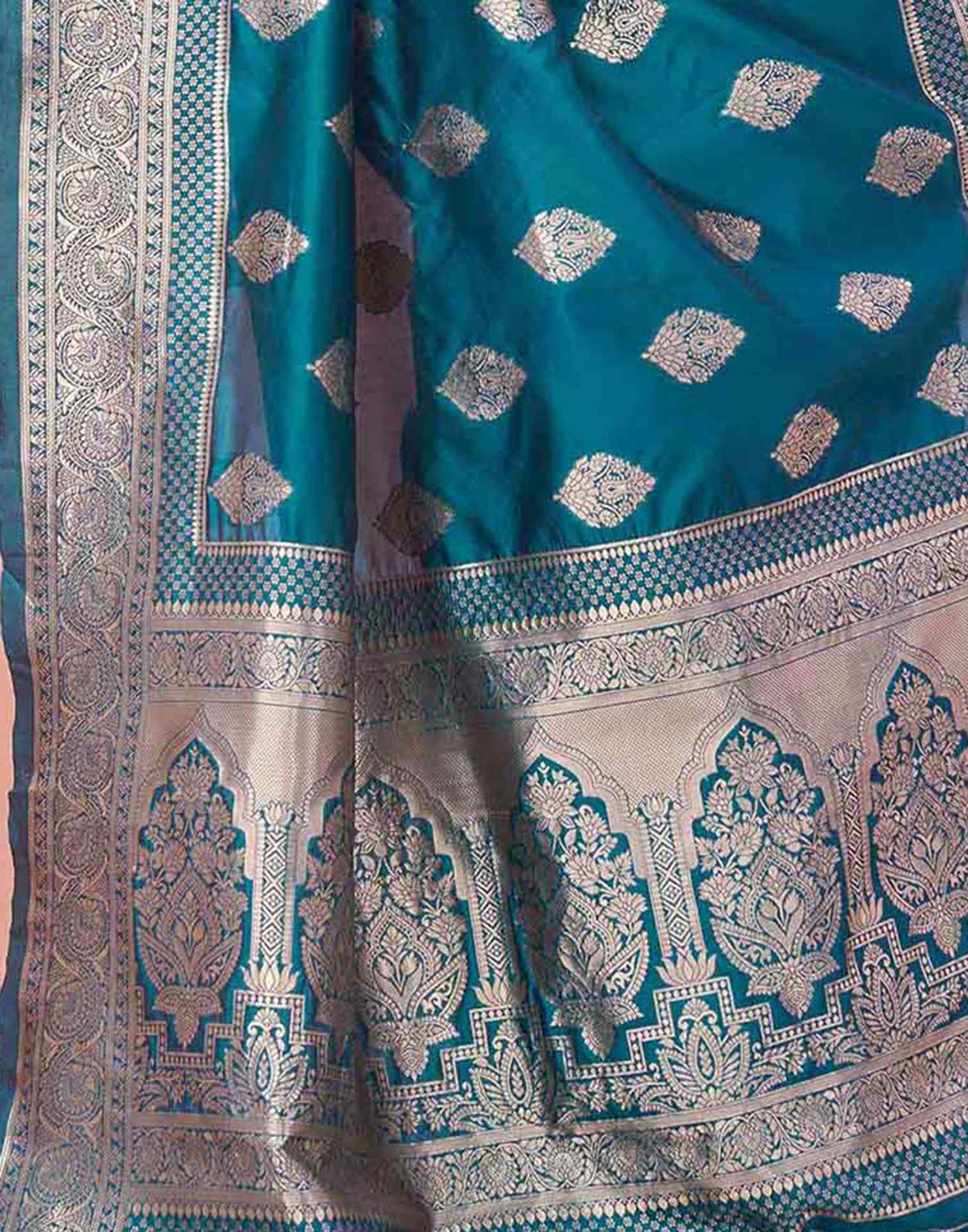 Teal Green Silk Woven Banarasi Saree
