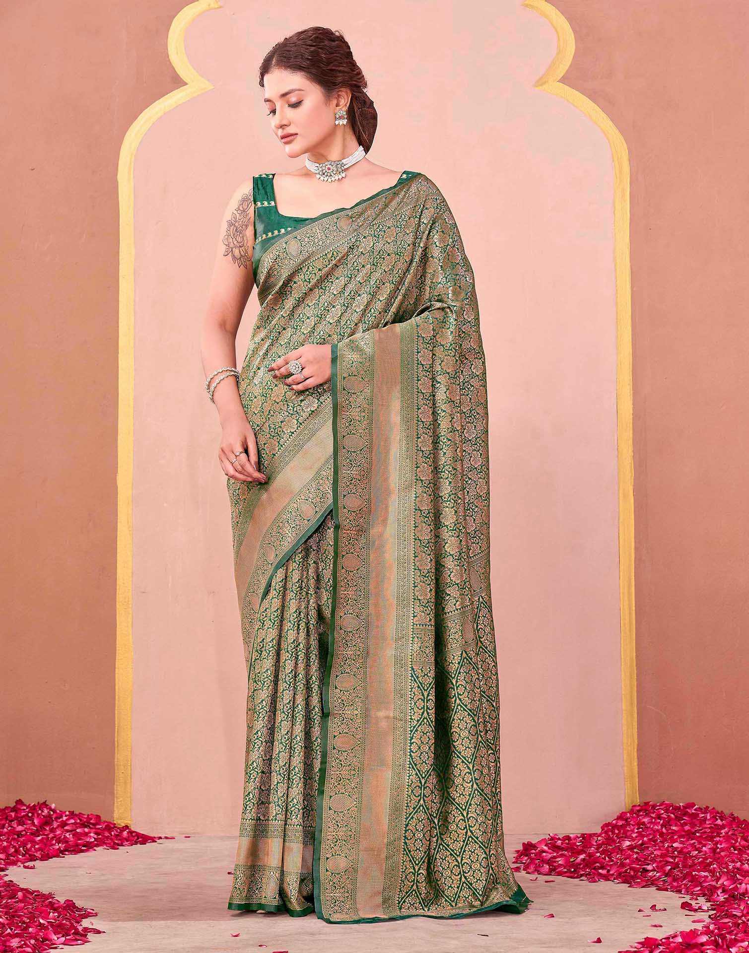 Dark Green Silk Woven Banarasi Saree