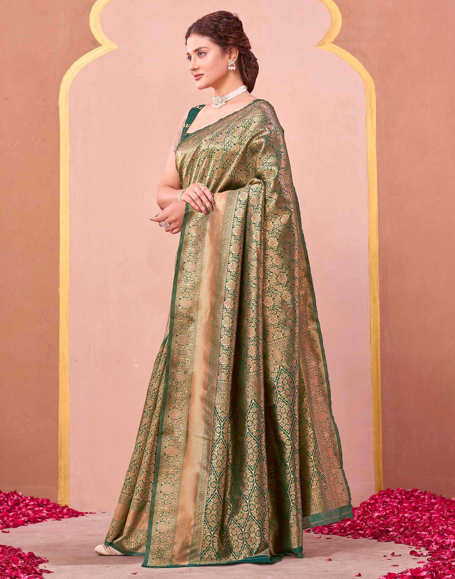 Dark Green Silk Woven Banarasi Saree