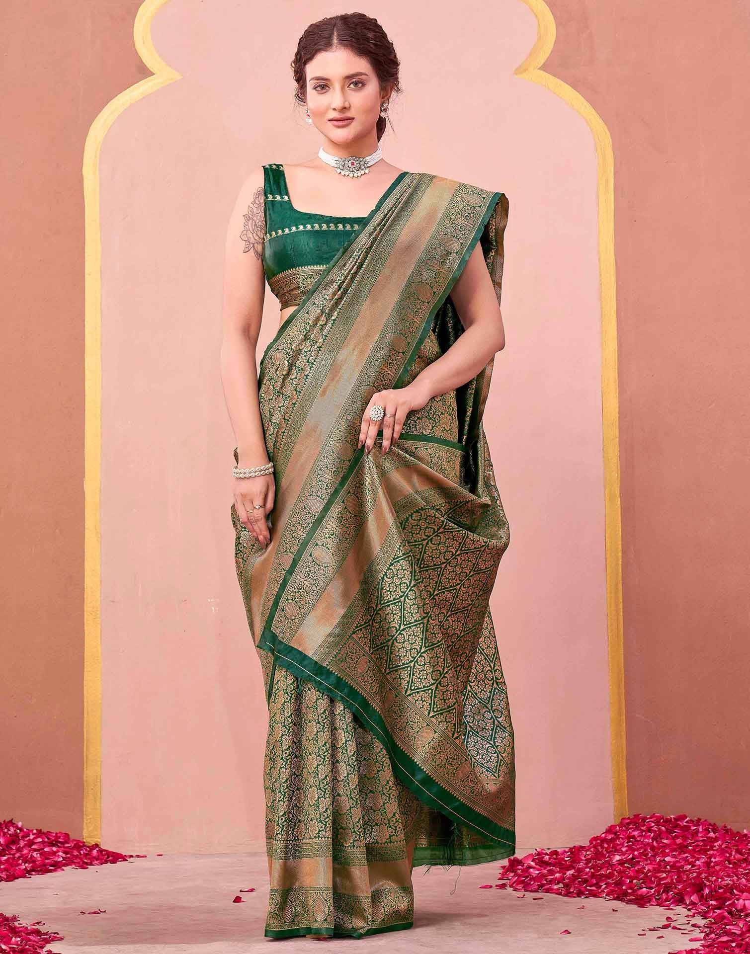 Dark Green Silk Woven Banarasi Saree