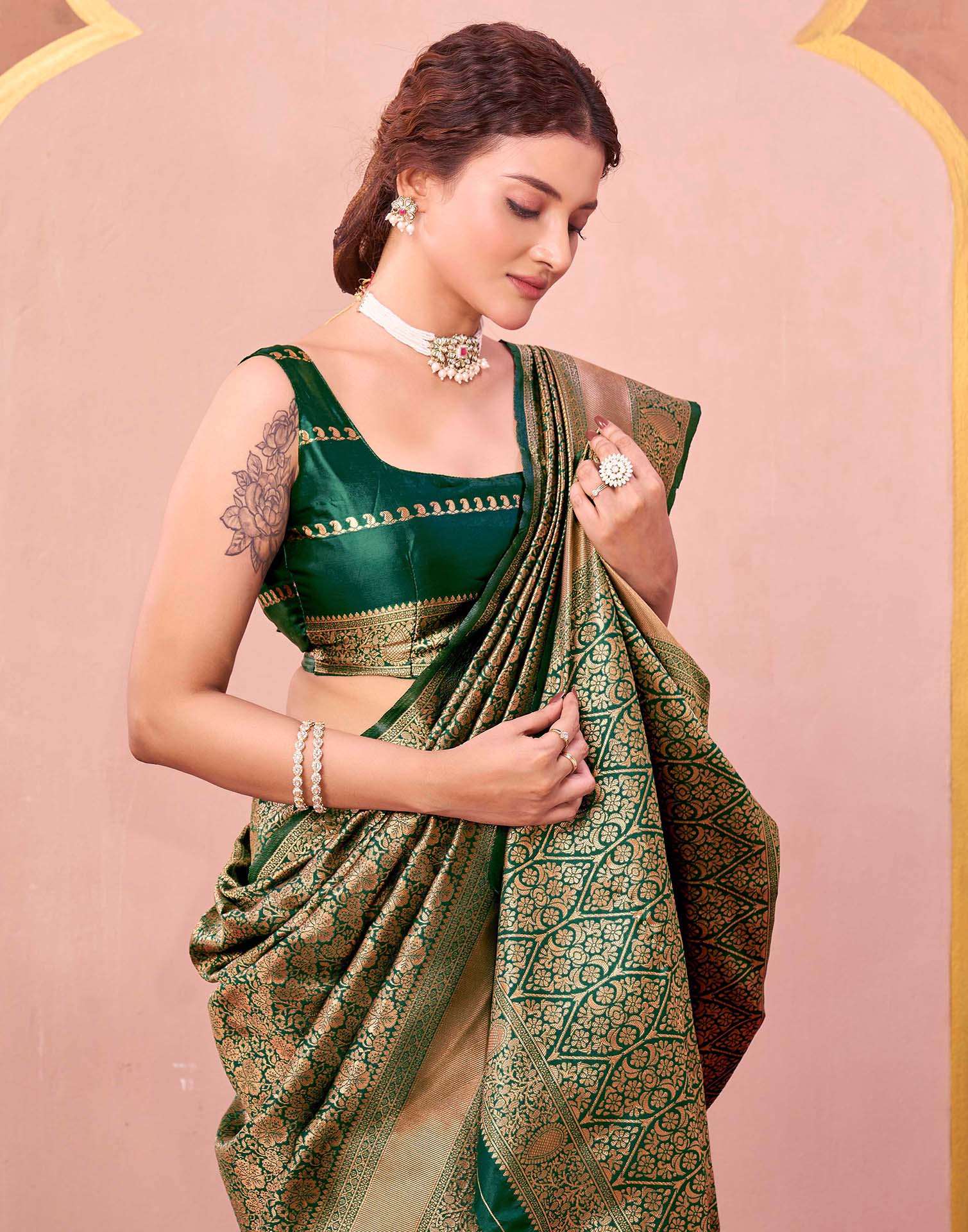 Dark Green Silk Woven Banarasi Saree