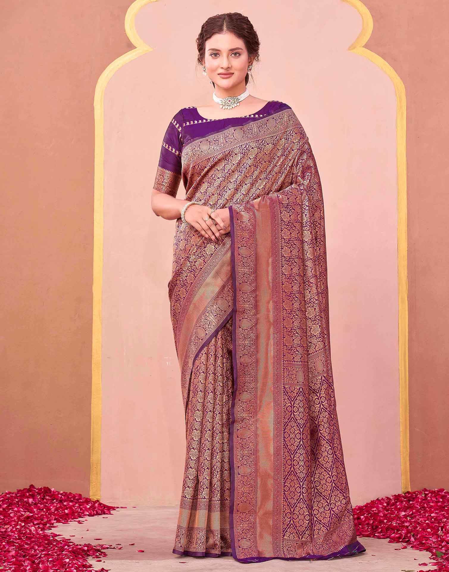 Dark Purple Silk Woven Banarasi Saree