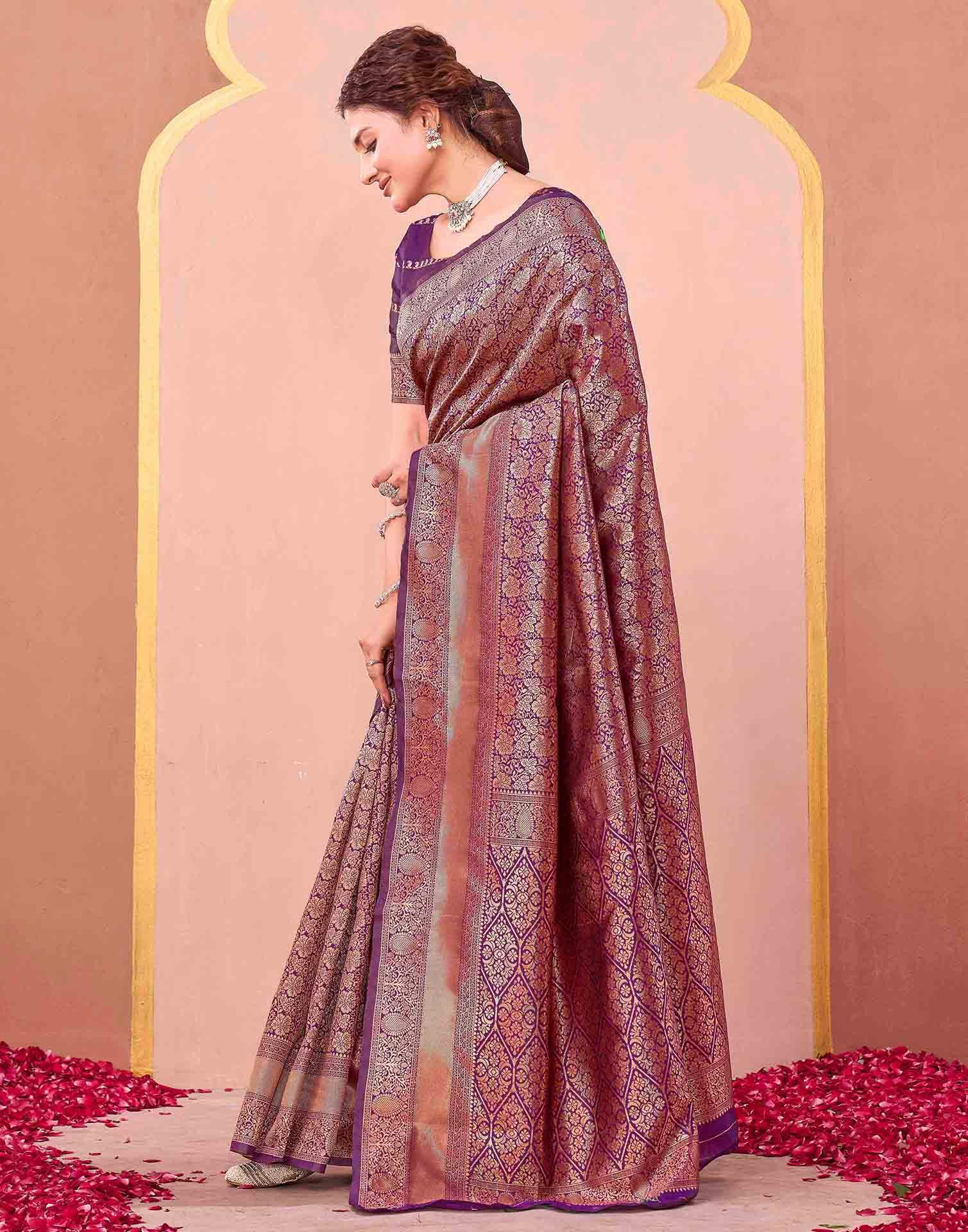 Dark Purple Silk Woven Banarasi Saree