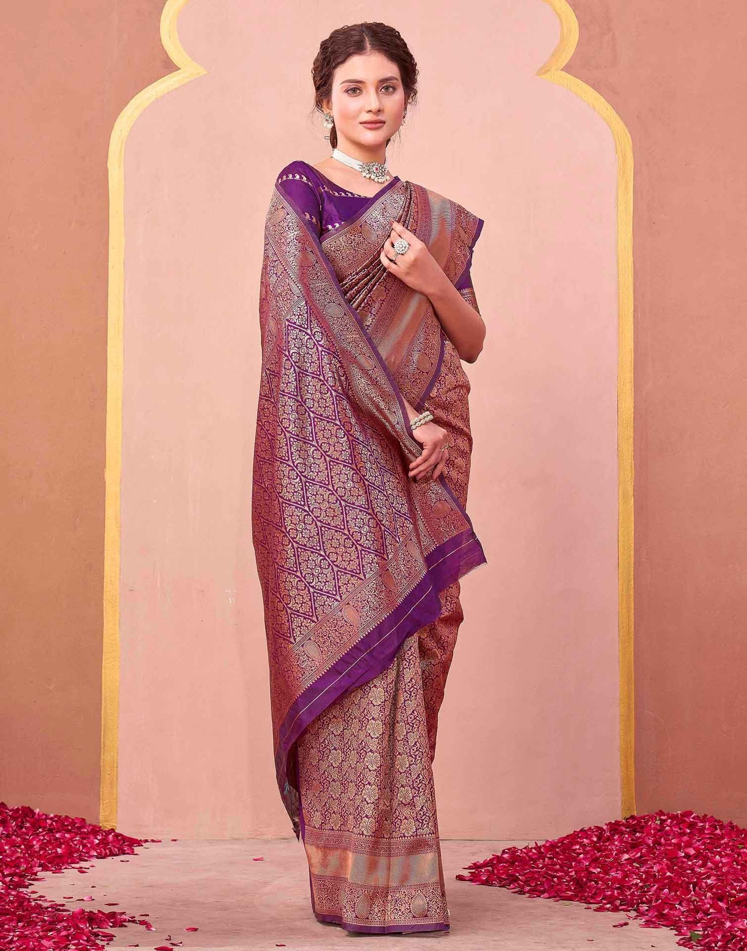 Dark Purple Silk Woven Banarasi Saree