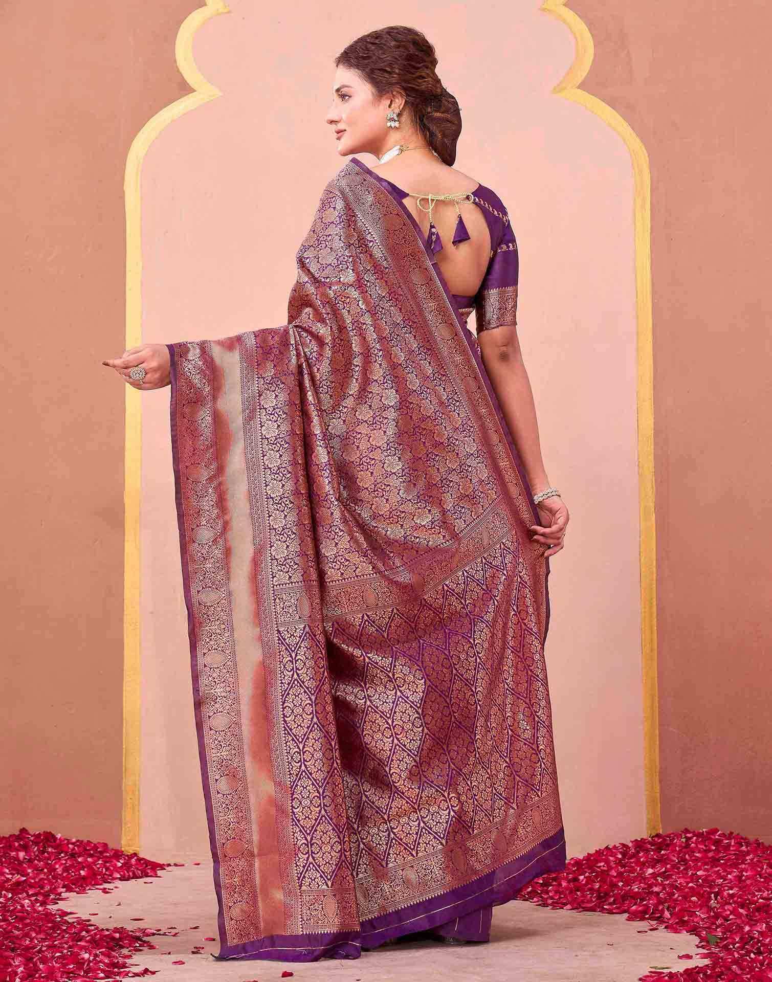 Dark Purple Silk Woven Banarasi Saree