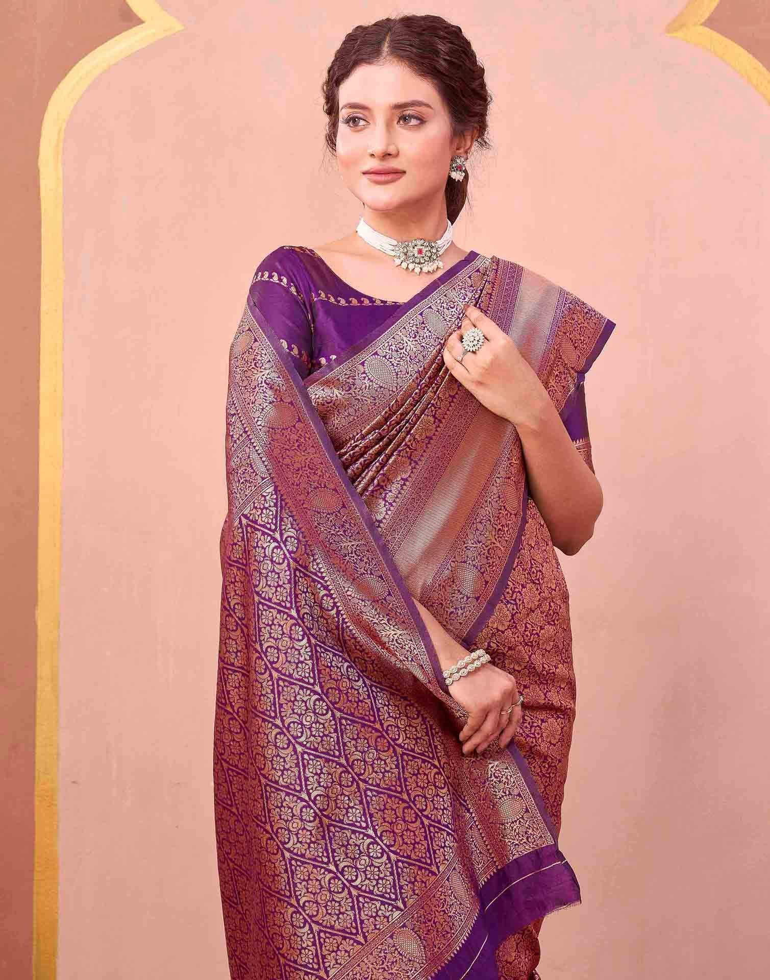 Dark Purple Silk Woven Banarasi Saree