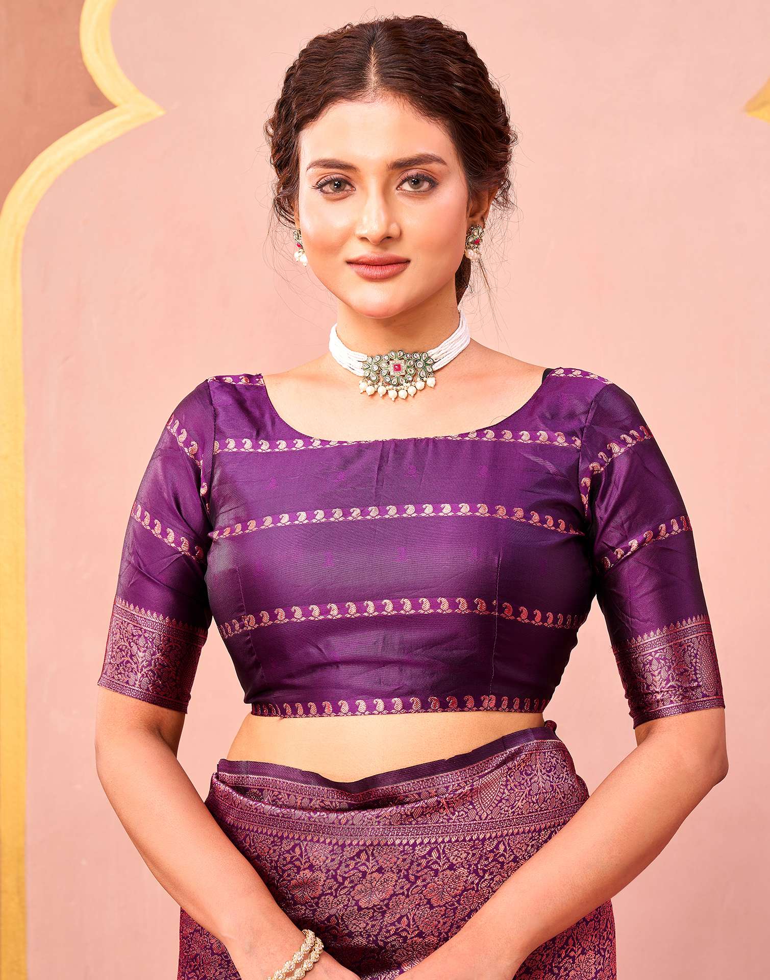 Dark Purple Silk Woven Banarasi Saree