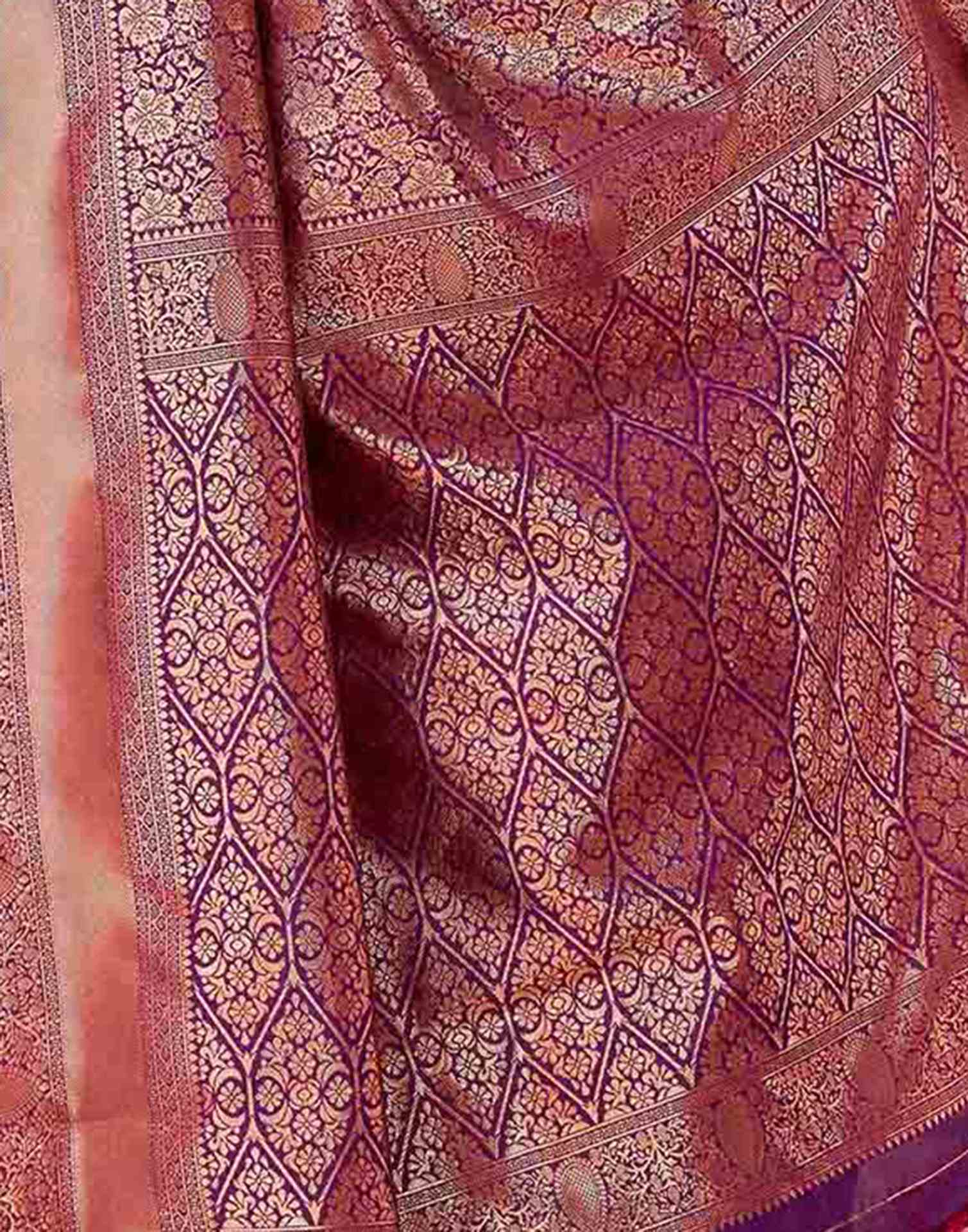 Dark Purple Silk Woven Banarasi Saree