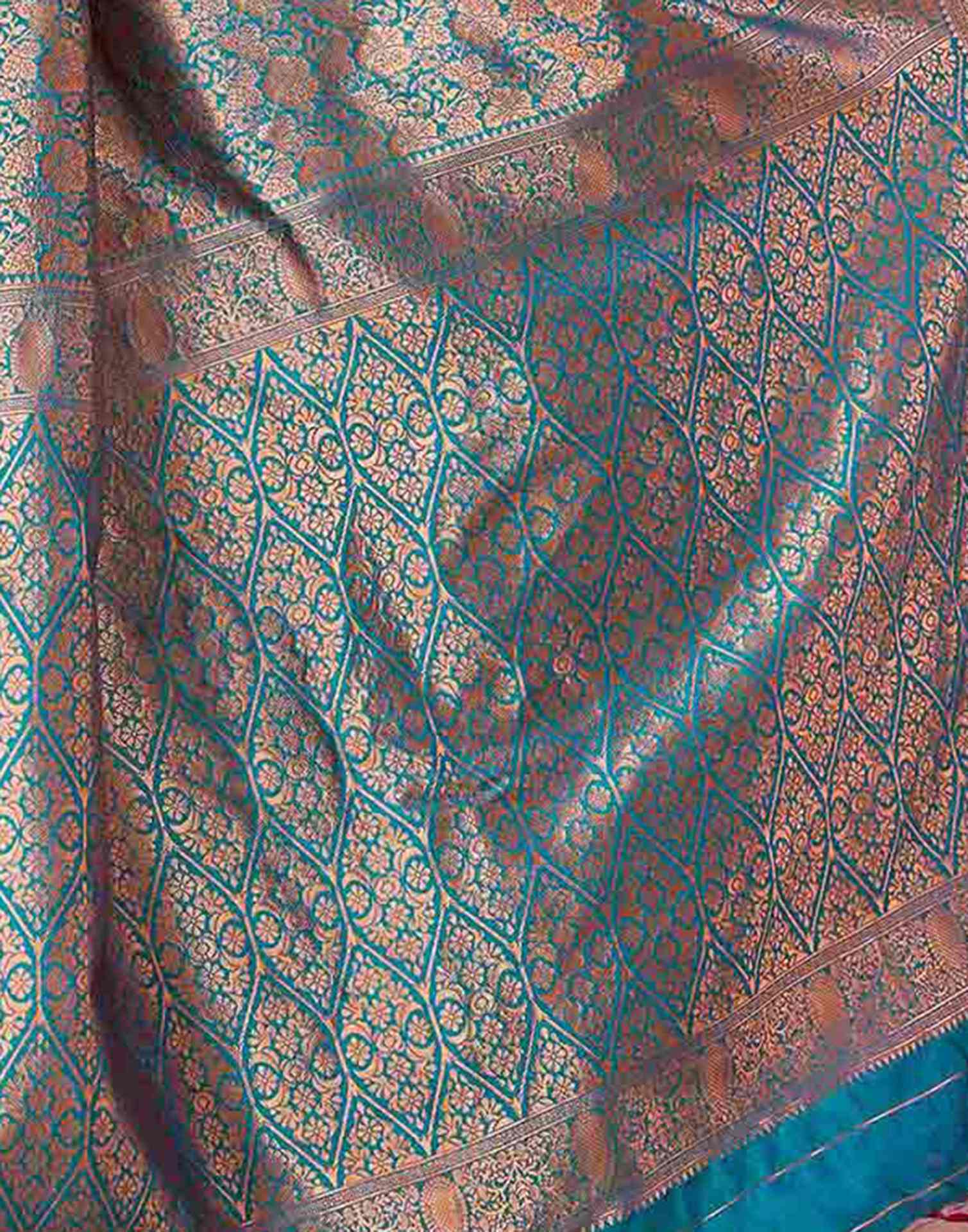 Teal Blue Silk Woven Banarasi Saree