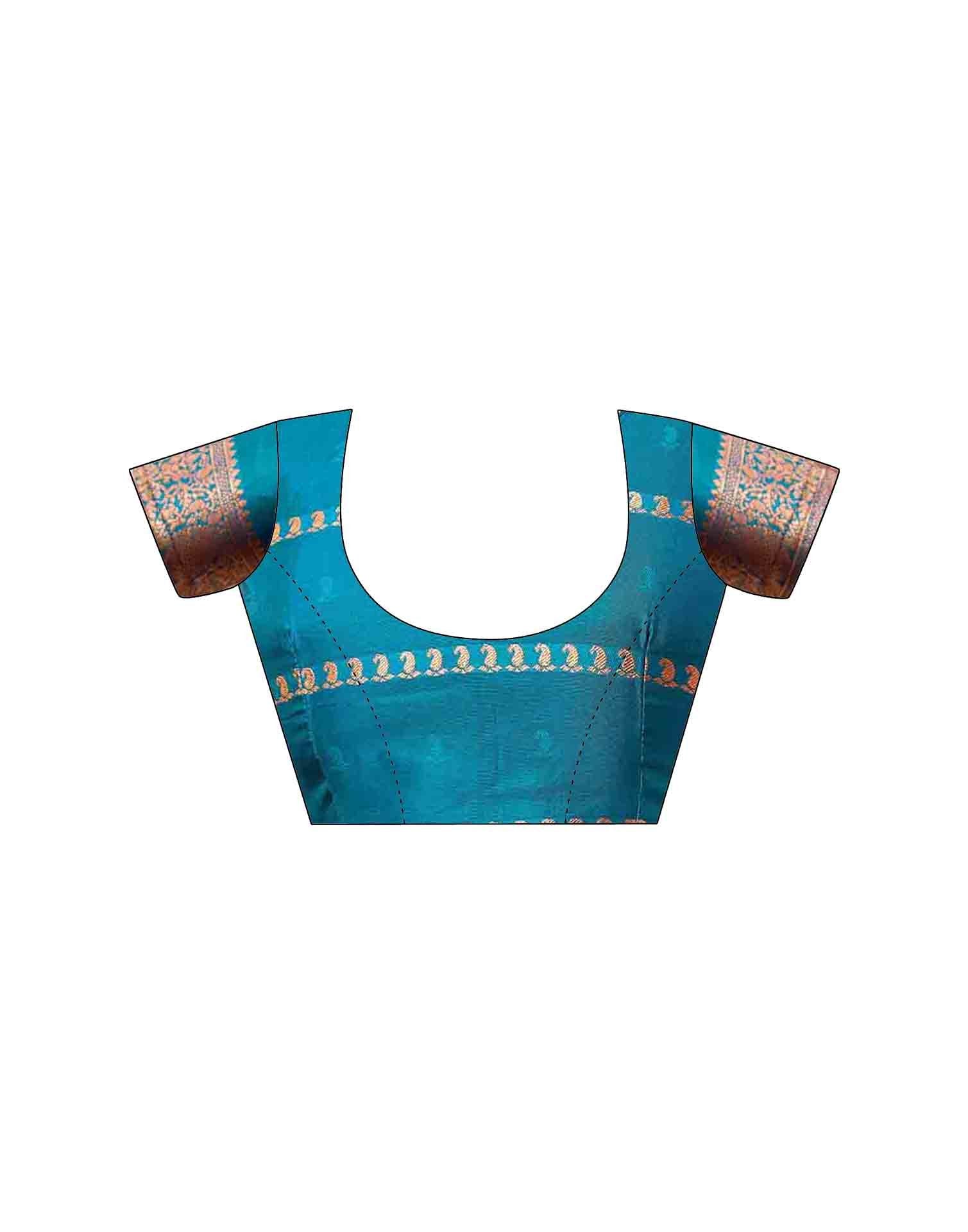 Teal Blue Silk Woven Banarasi Saree