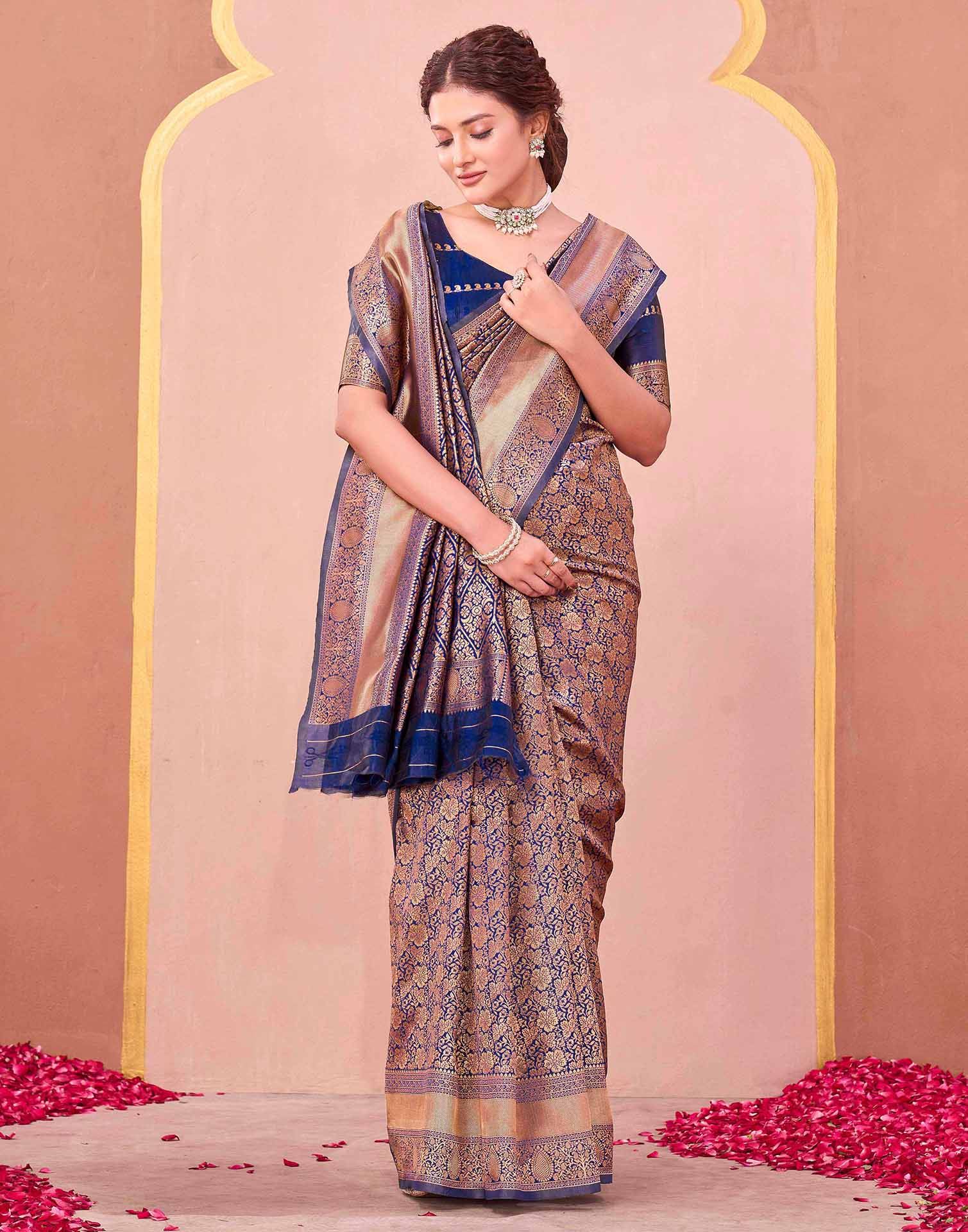 Dark Purple Silk Woven Banarasi Saree